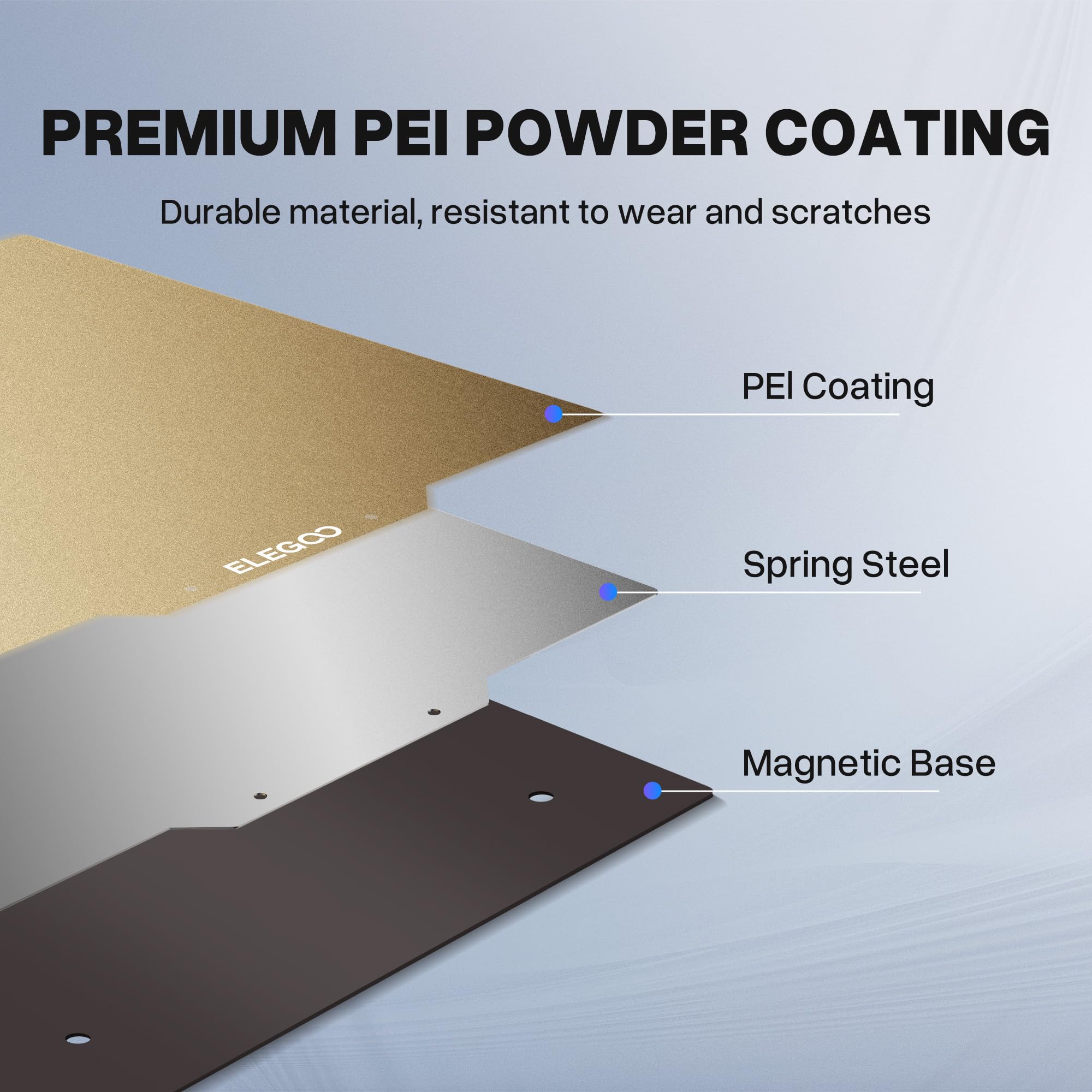 ELEGOO 235x235mm PEI Sheet Magnetic Build Plate, PEI Spring Steel Flexible Platform with Adhesive Bed for Neptune 3 Pro 3D Printers
