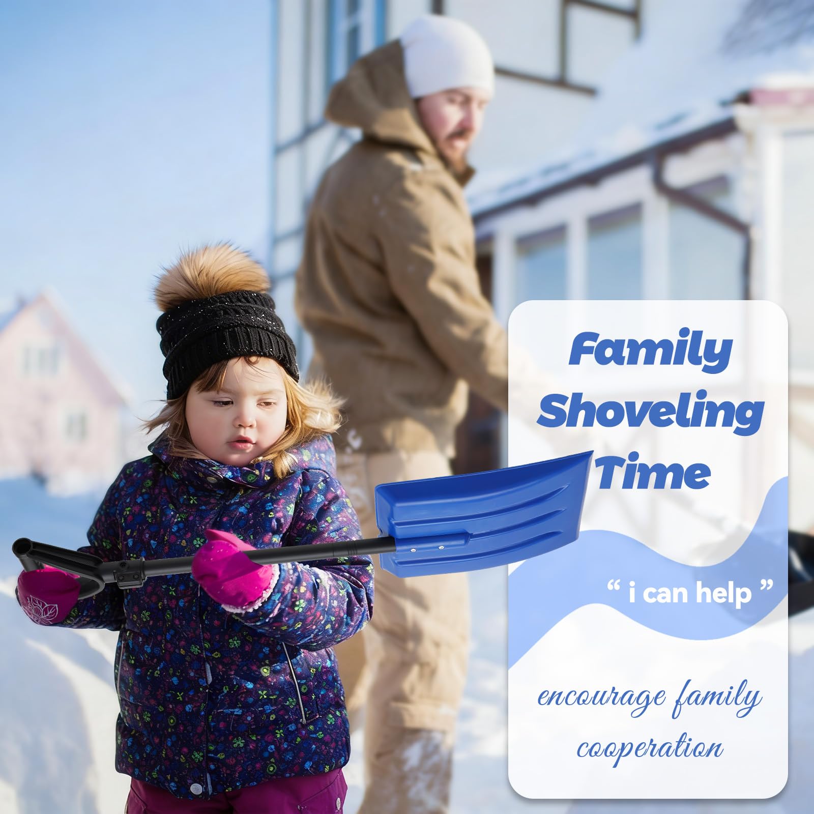 Kids Snow Shovel for Child Age 3+ Year Old, Plastic Snow Shovel 32" Right Kid Size, Comfort Strong D Handle Grip, Lightweight Small Snow Shoveling Tool for Children Toddler, Blue Color