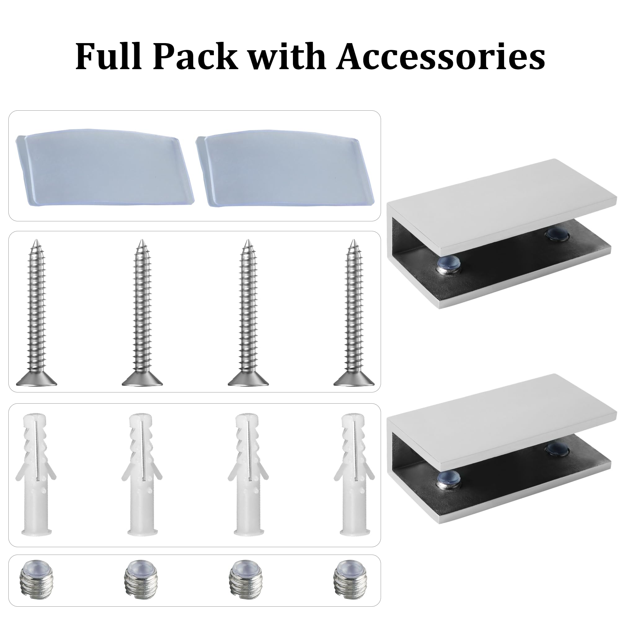 Alise Glass Shelf Brackets 2Pcs, Adjustable Shower Glass Clamps, Heavy Duty Clamp Holder, SUS304 Stainless Steel Brackets for 8-12mm Wood/Glass Shelves and Wall-to-Glass Connection, Polished Chrome