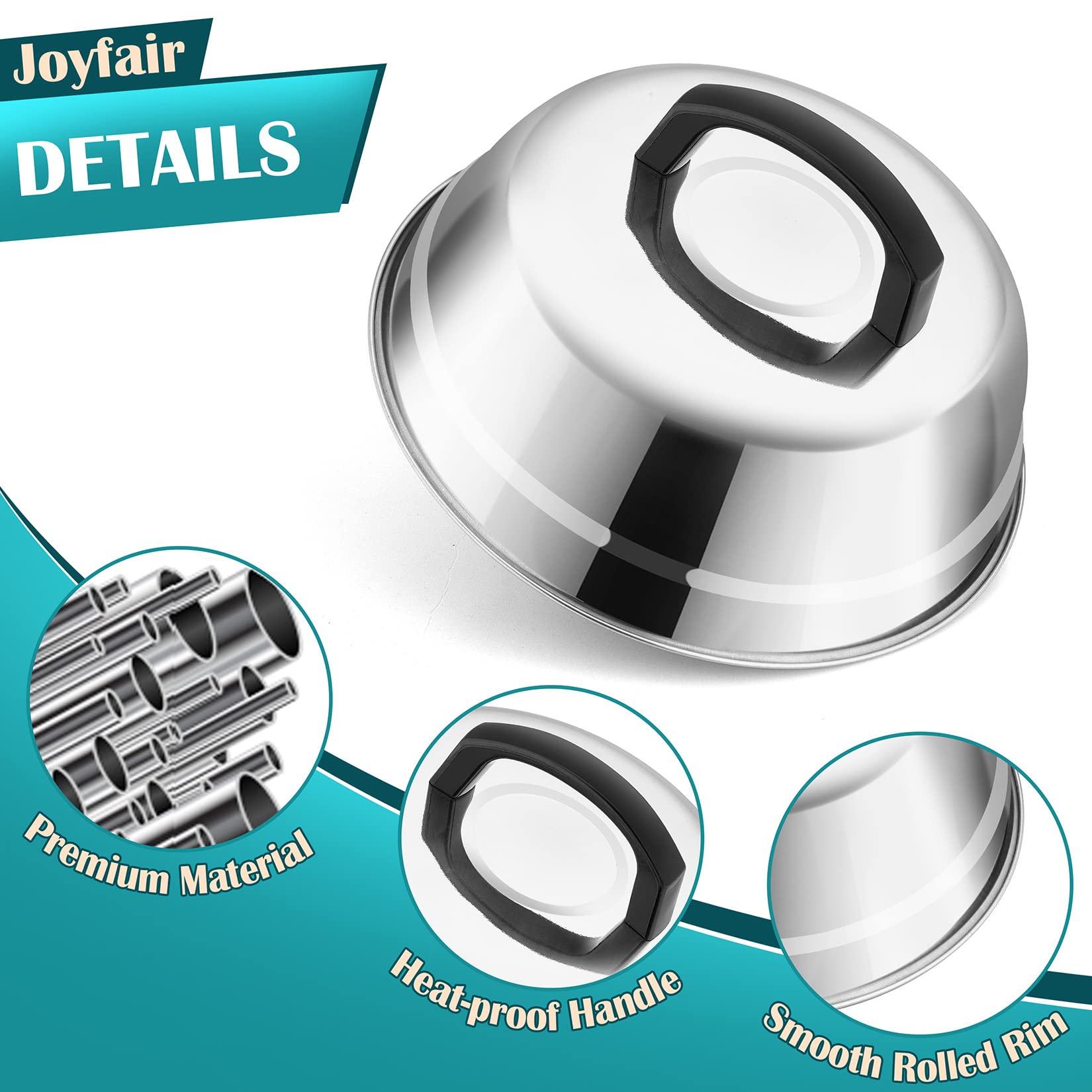 Cheese Melting Dome Set of 2（9 Inch）, Joyfair Basting Cover for Griddle Grilling, Outdoor Camping/Flat Top Teppanyaki, Stainless Steel Lids with Heat-Proof Handle, Heavy Duty & Dishwasher Safe