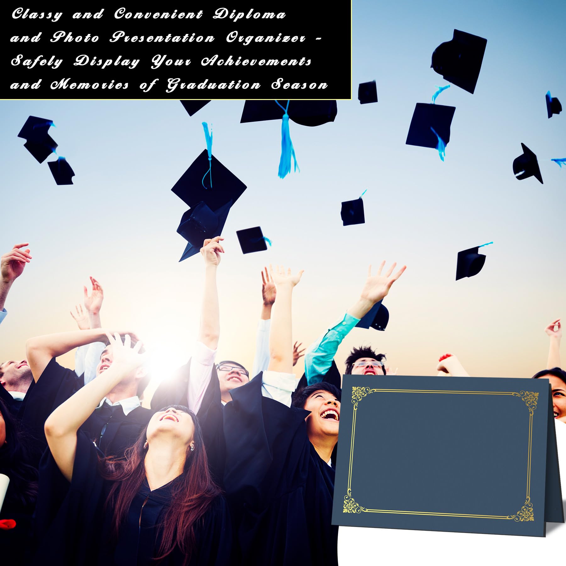 AKONEGE 50 Packs Certificate Holders, Navy Blue Diploma Holders, 350gsm, Certificate Covers with Gold Foil Border for Letter Size 8.5 x 11 Certificates, Cardstock, Award, Graduation, Document Papers