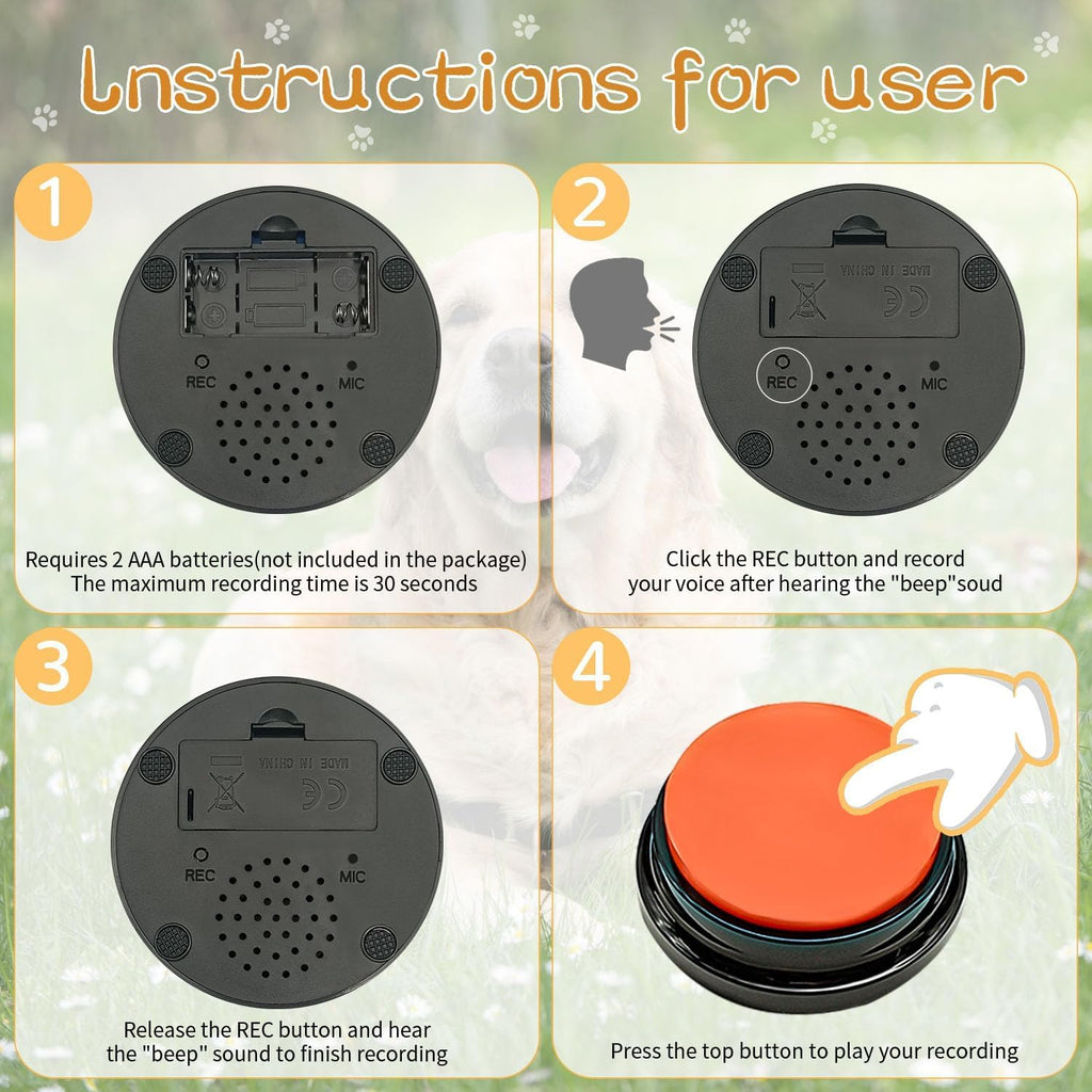 RIBOSY Set of 6 Dog Buttons, Recordable Button, Dog Training Buzzer with 50 Stickers, Record Playback Your Own Message to Teach Your Dogs Voice What They Want