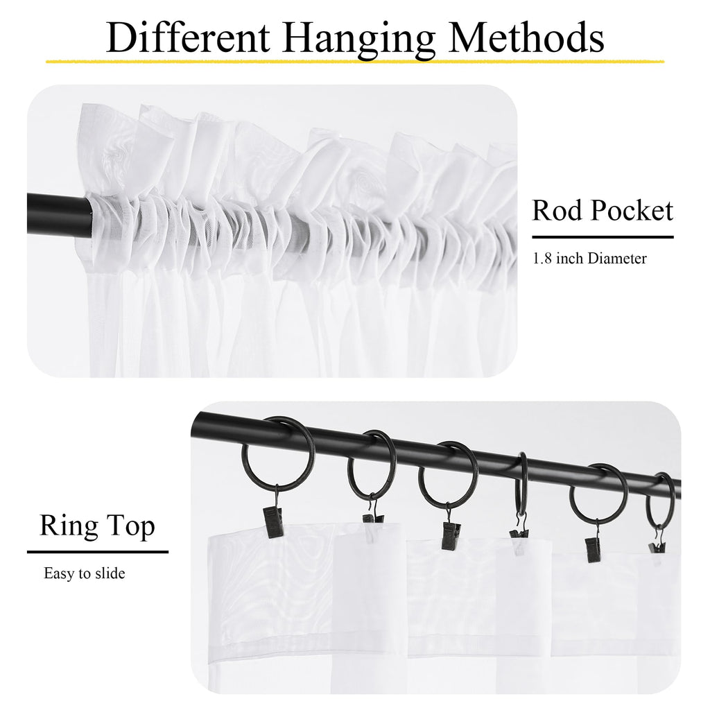 NICETOWN White Sheer Curtains 84 inches Long for Living Room, Rod Pocket Window Treatments Solid Voile Sheer Light Filtering Drapes for Bedroom (White, 2 Panels, W60 x L84)