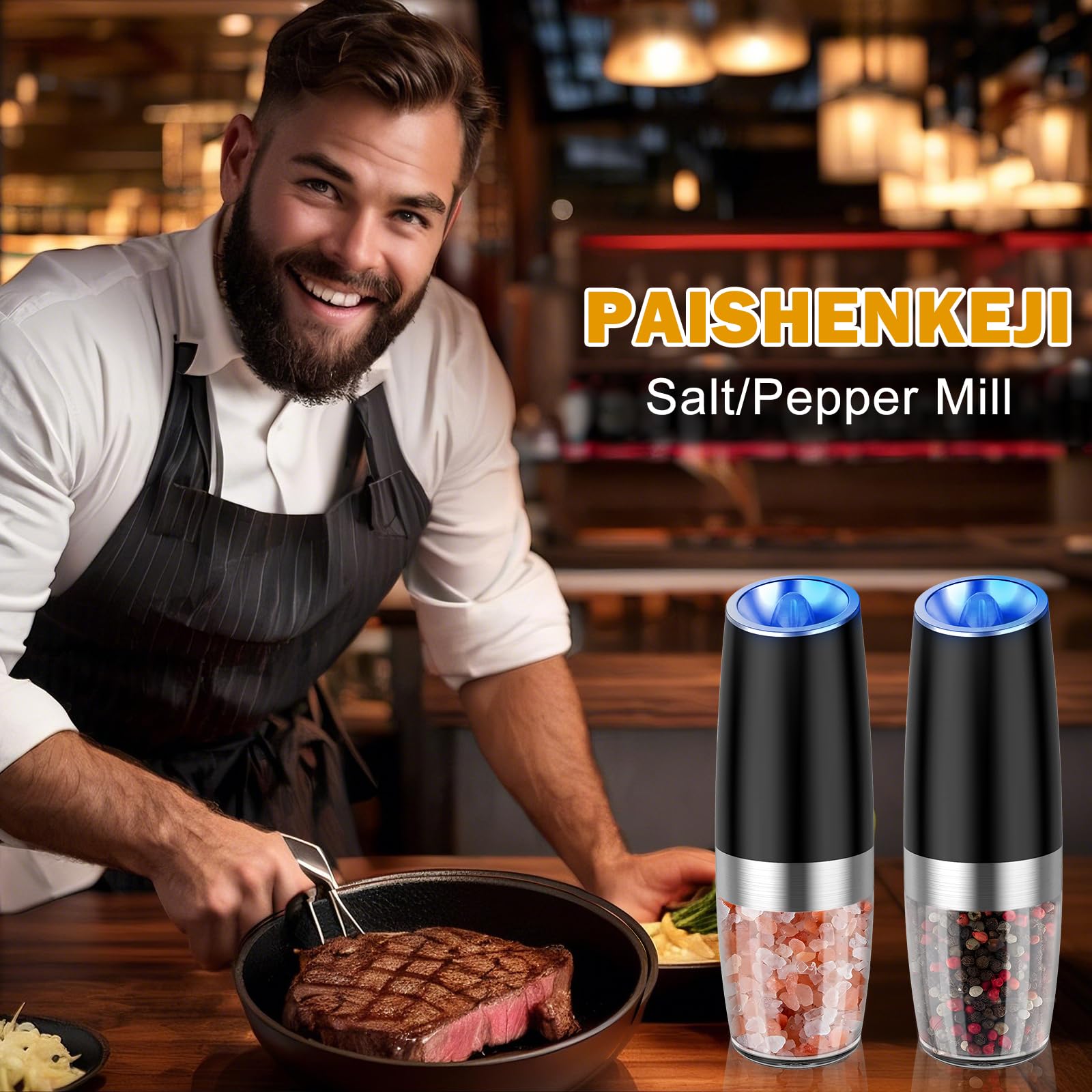 Automatic Salt and Pepper Mill Set: Electric Salt Pepper Grinder Adjustable Coarseness Salts Mill for Gravity Operated Pepper Grinder Electric Salt and Pepper Shaker Auto Salt Pepper Grinder