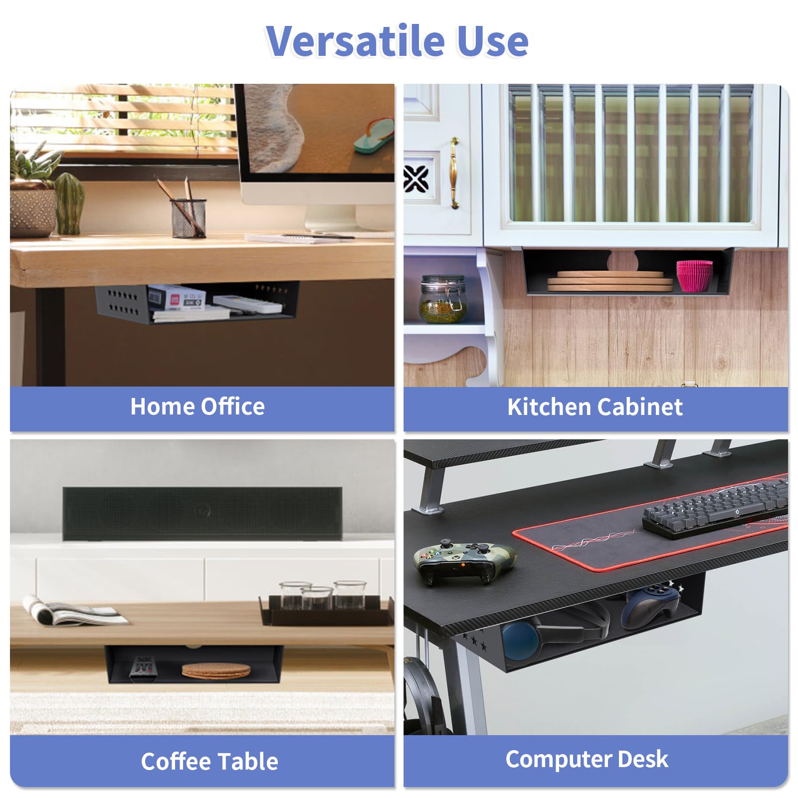 MOLIGOU Under Desk Storage Shelf, Under Desk Tray with Stick-On Felt Pad, Screw Mount Under Table Hidden Storage for Home Office, Kitchen Cabinet