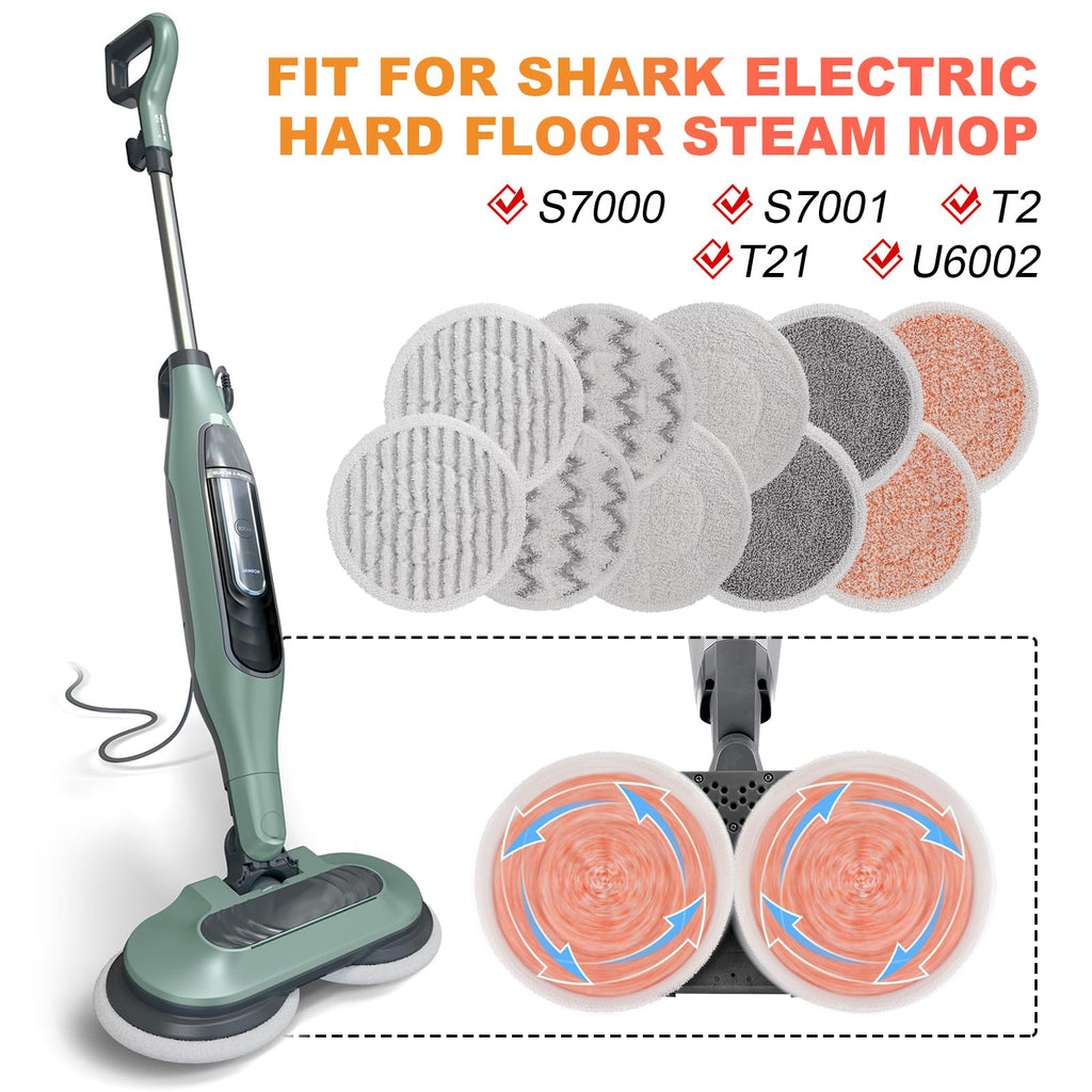 Steam Mop Pads for Shark: 10 Pack Replacement Mop Refills Compatible with Shark S7000AMZ S7001 S7001TGT S7000 S7201 S8201 S8001 Steam Mop - Reusable Steam Scrub Cleaning Pads Fit for Shark