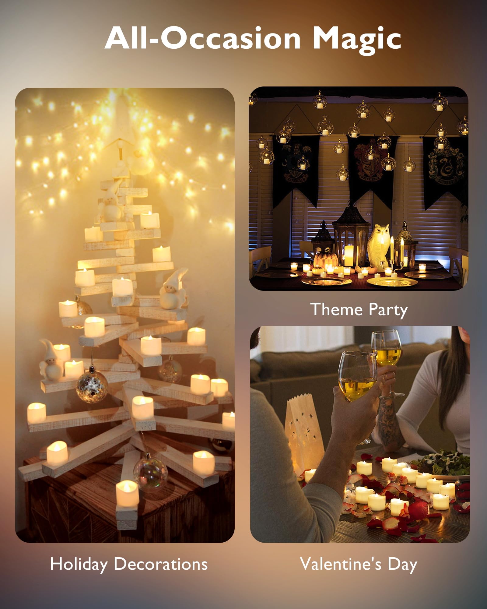 Homemory Battery Tea Lights with Timer, 6 Hours on and 18 Hours Off in 24 Hours Cycle Automatically, Pack of 12 Timing LED Candle Lights in Warm White