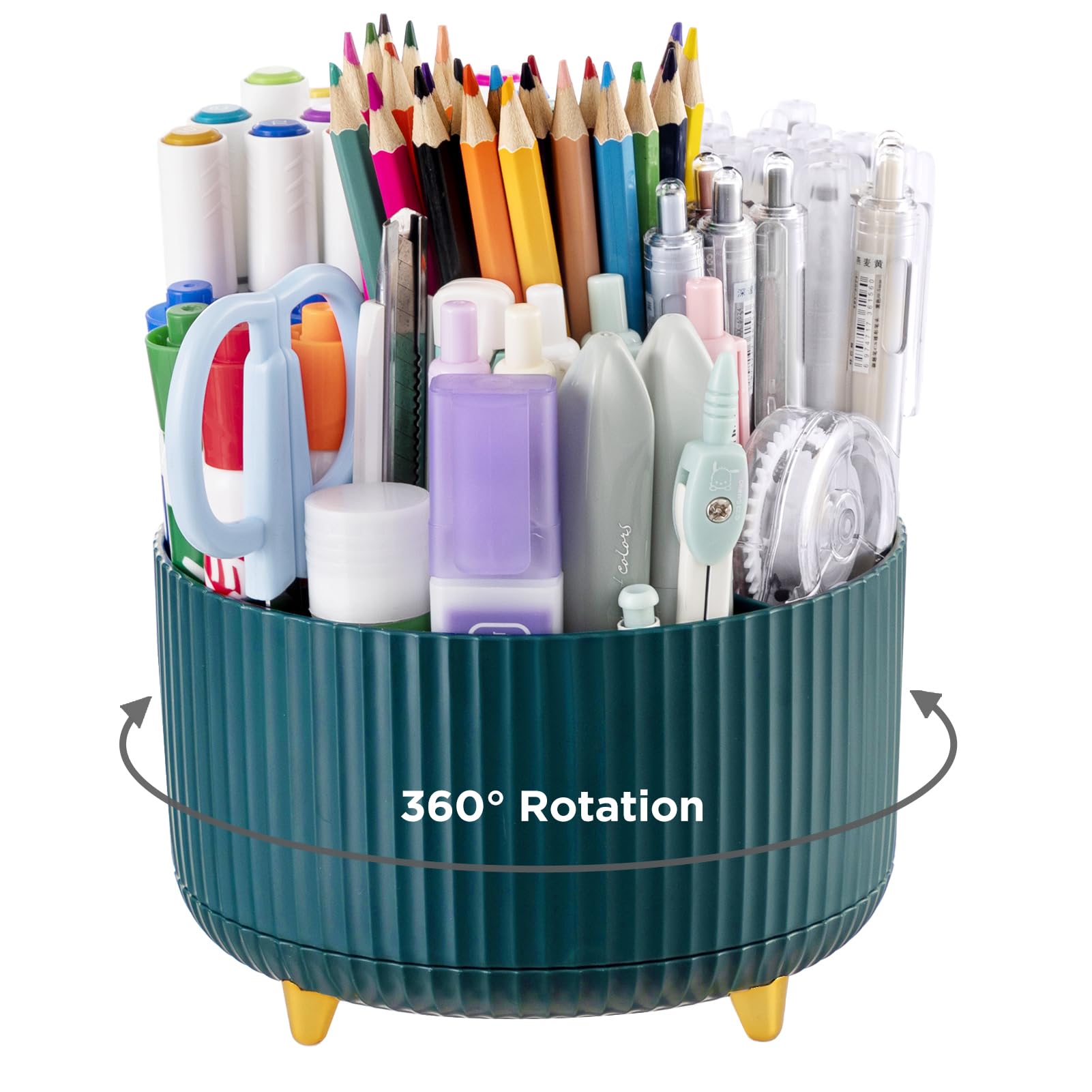 HBlife Pencil Pen Holder for Desk, 5 Slots 360° Degree Rotating Desk Organizers and Accessories, Desktop Storage Stationery Supplies Cute Pencil Cup for Office, School, Home, Art Supply, Dark Green