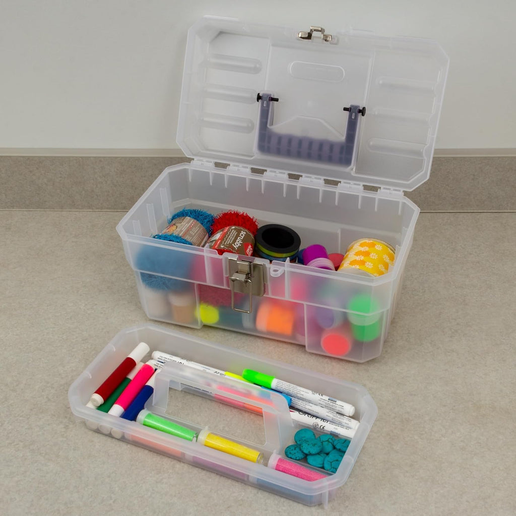 Akro-Mils 09514CFT ProBox 14-Inch Plastic Art Supply, Craft or Medical Storage Toolbox with Removable Tray, (14-Inch x 8-Inch x 8-Inch), Clear