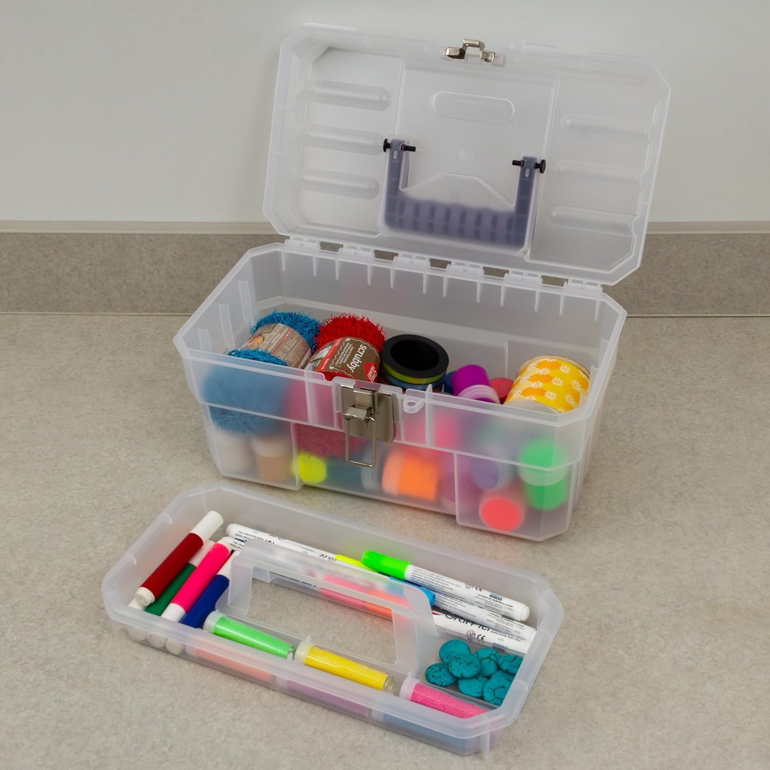 Akro-Mils 09514CFT ProBox 14-Inch Plastic Art Supply, Craft or Medical Storage Toolbox with Removable Tray, (14-Inch x 8-Inch x 8-Inch), Clear