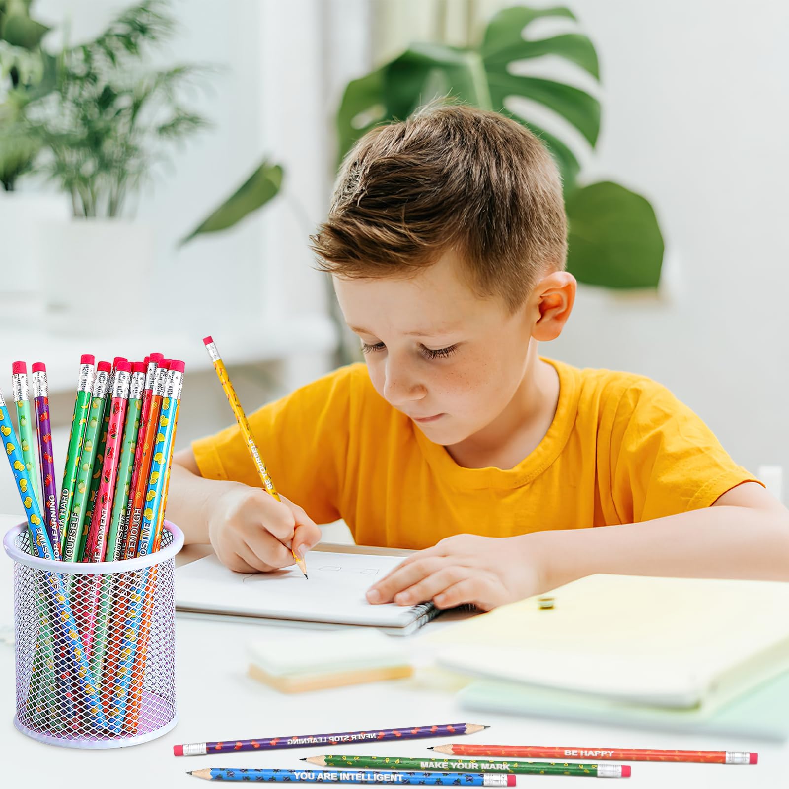 120 Pcs Wooden Pencils with Eraser Bulk, Scented Inspirational Pencils Student Colorful Fruit Pencils Cute HB Pencils Wood Graphite Pencil for Girls Kids Boys School Students Gifts Supplies