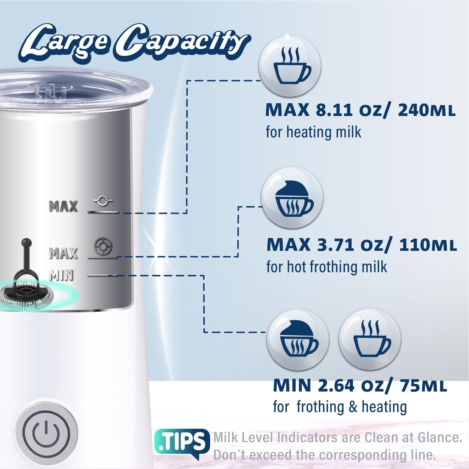 Huogary Milk Frother,Milk Frother and Steamer,Automatic Milk Foamer & Heater for Coffee, Latte, Cappuccino (White)