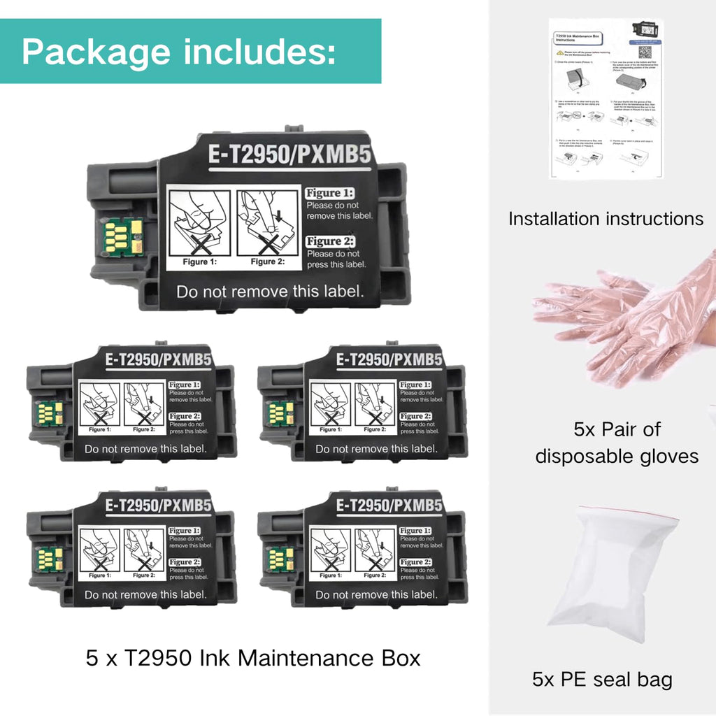 5 Pack WF-110 Maintenance Box, Remanufactured T2950 T295000 Ink Maintenance Box for Epson Workforce WF-100 WF-100W WF 100 WF100 Inkjet Printer