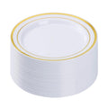 Goodluck 50PCS Gold Plastic Plates, 10.25 Inch Disposable Dinner Plate Party with Gold Rim, Heavy Duty Disposable Plastic Plates for Party, Wedding and Birthday