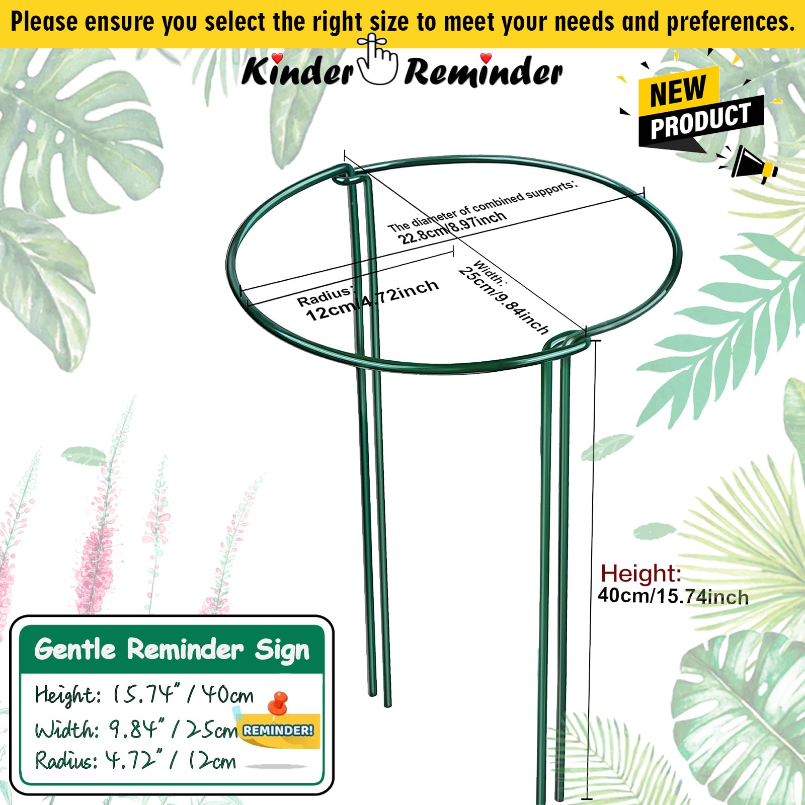 6-Pack Snake Plant Support Stakes, Half-Round Metal Garden Stakes, Houseplant Support Rings - Rust-Proof and Durable for Indoor and Outdoor Potted Plants, Such as Vegetables, Peonies, and Hydrangeas