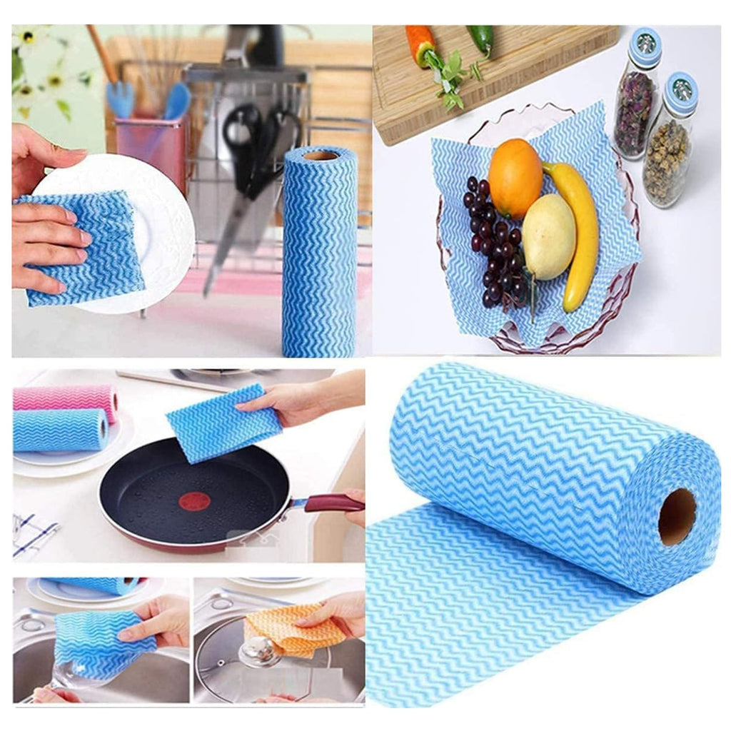 SUZZYVINE Reusable Dish Cloths, Disposable Cleaning Cloth，Kitchen Towels Dish Towel,2 Roll,Blue,100 Sheets