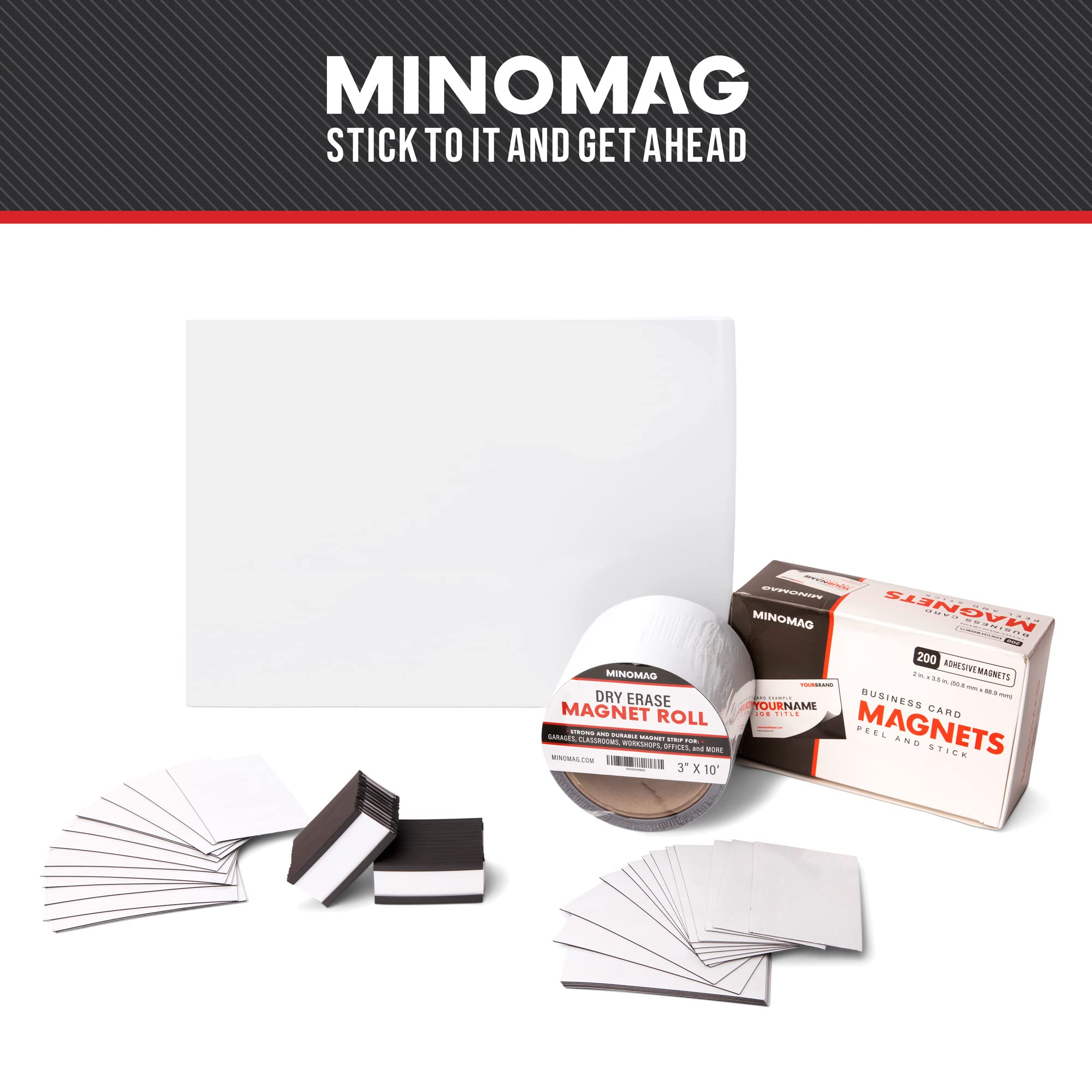 Minomag 3" x 10' Dry Erase Magnet Roll | Strong Magnetic Whiteboard Tape Roll. Cut into Custom Label Strips and Sheets for Fridge or White Board, 3 inch Wide by 10 Foot Long.