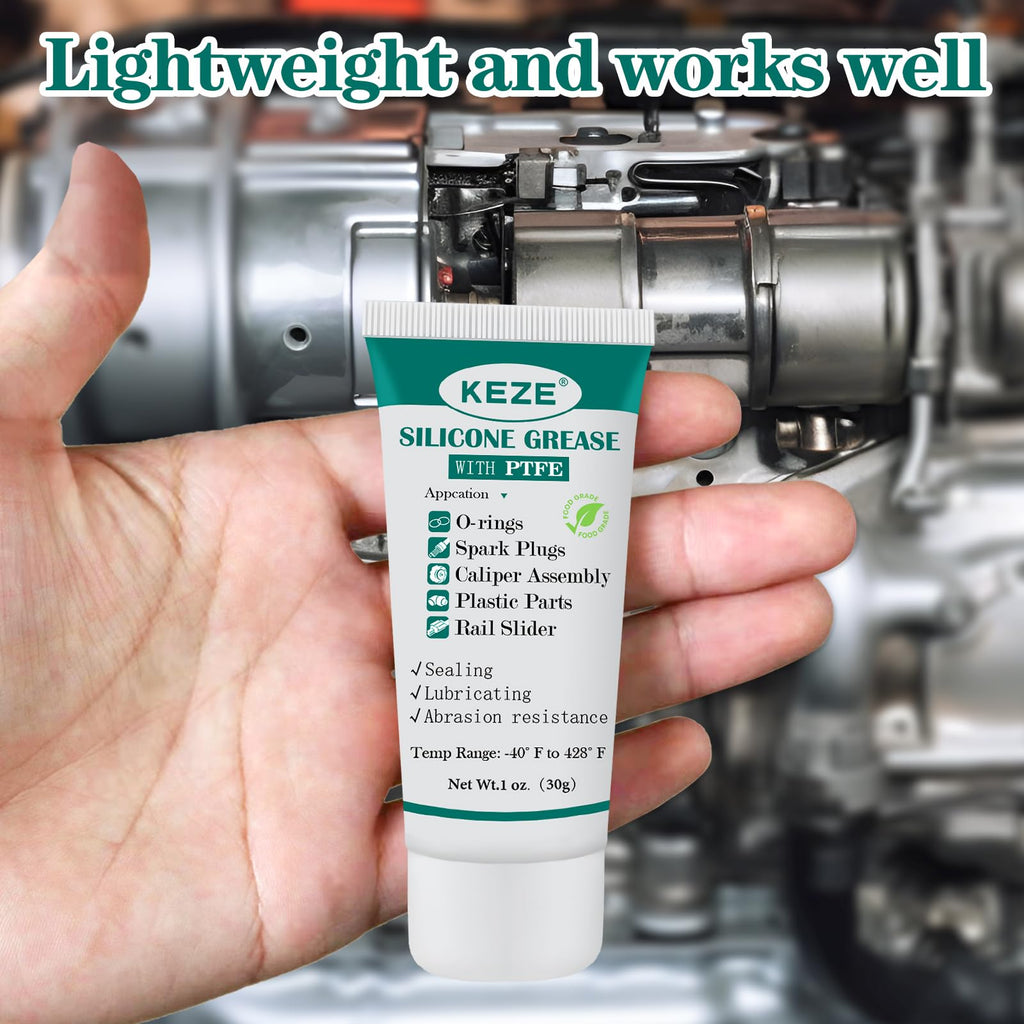 KEZE Silicone Grease Tube PTFE Synthetic Lubricant Sliding Door Grease Automotive Lubrication RV Toilet Seal Lubricant for Plumbing Faucet O Rings Plastic Parts Rubber Seal 1 oz 4-Tube