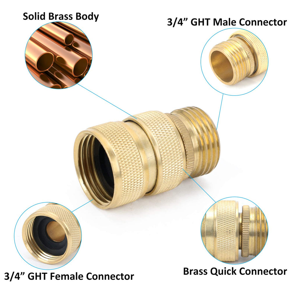 STYDDI Brass Full Flow Garden Hose Quick Release Connect Adaptor Fitting - Full Port Outdoor Water Quick Disconnect Connector Coupler With Male and Female - 3 Sets, 4 Washers
