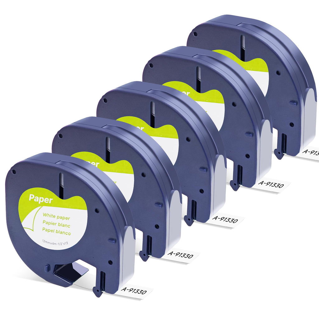 5PK Compatible with DYMO LetraTag 91330(10697) White Paper Tape for LetraTag Plus LT100H LT100T QX50(1/2 Inch x 13 Feet 12mm x 4m)