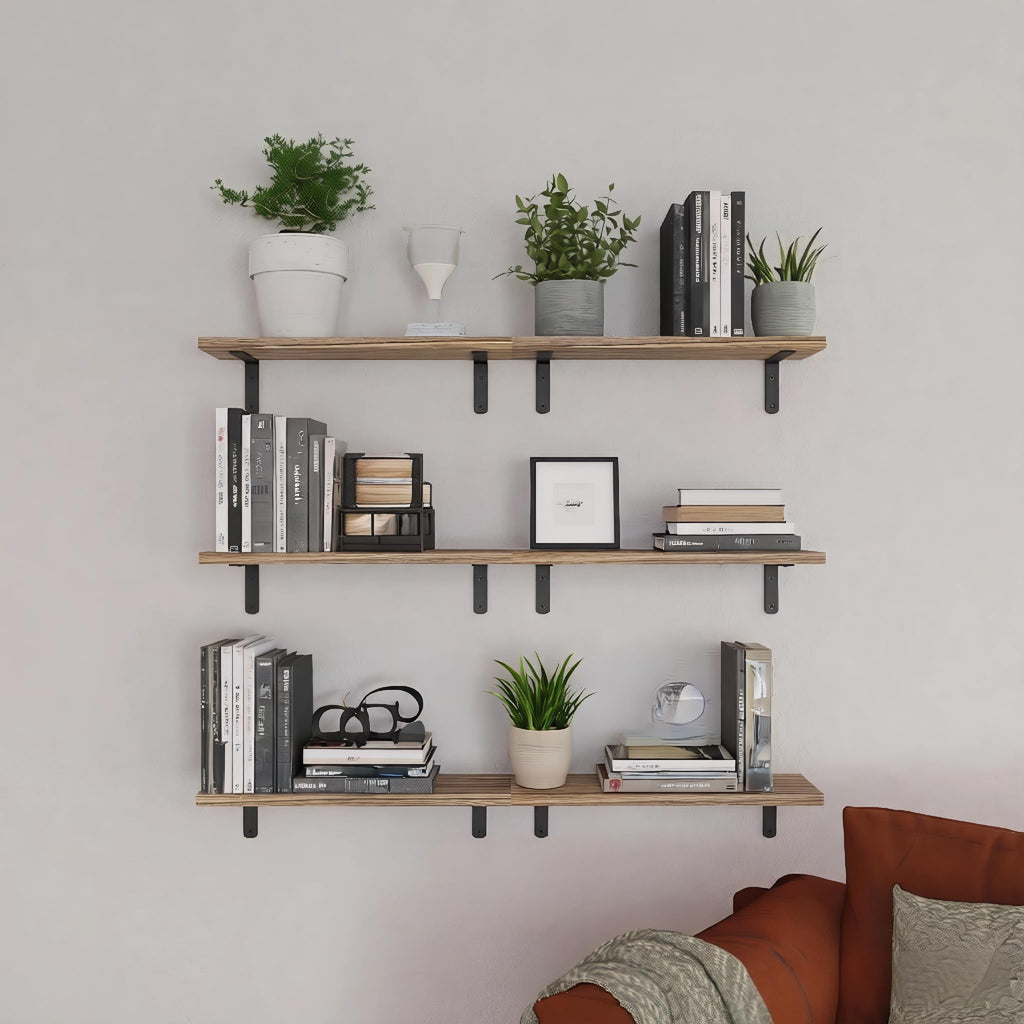 Wood Floating Shelves Set of 6, Shelves for Wall Decor, Farmhouse Shelf for Bedroom, Bathroom Storage Shelves, Book Shelves for Living Room - Rustic Brown