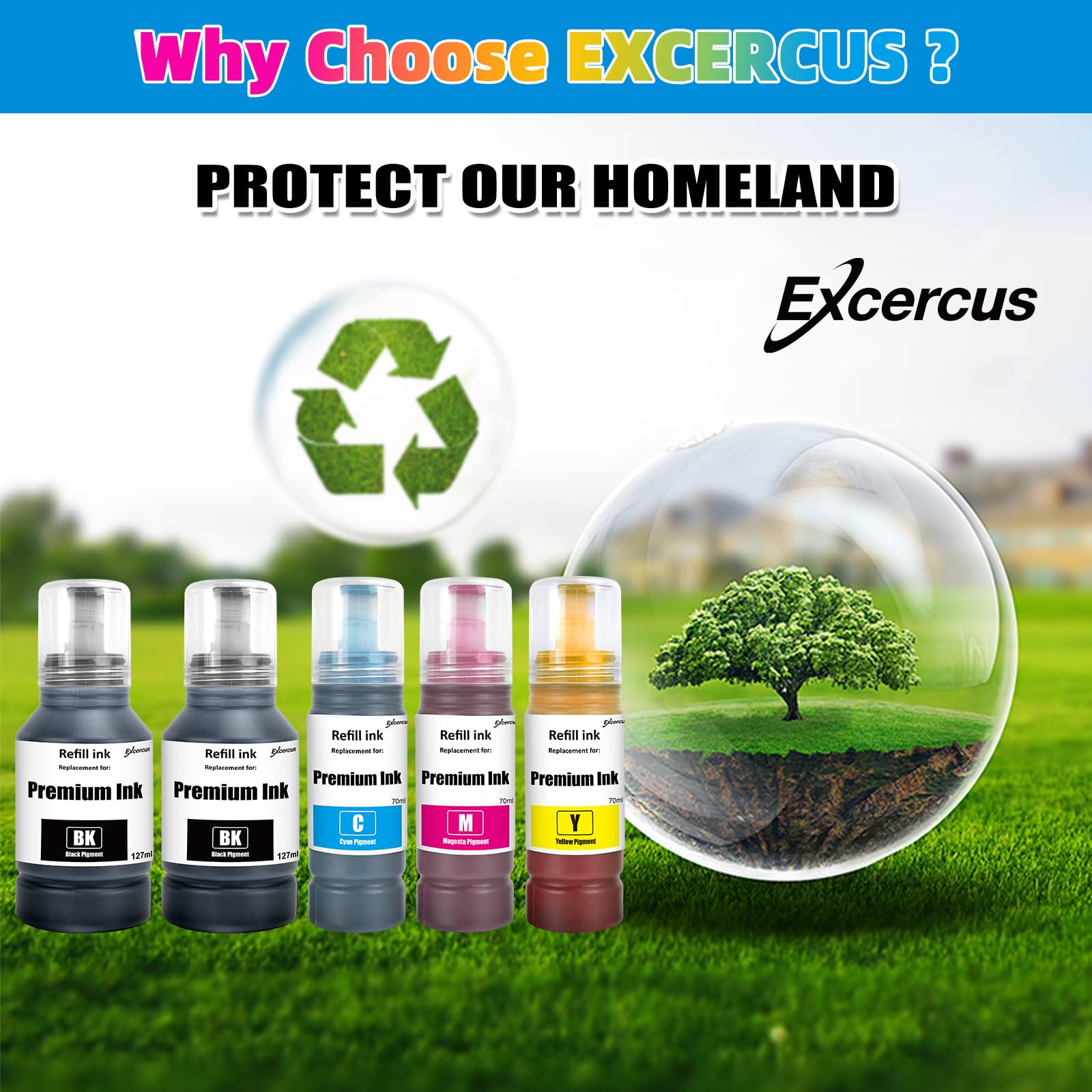 EXCERCUS Ink Bottle Replacement Refill Ink Compatible for ET-2760 ET-2750 ET-2700 ET-4760 ET-3700 ET-3760 ET-4750 ST-3710 ST-3000 ST-4000 (B/C/M/Y, 5-Pack)