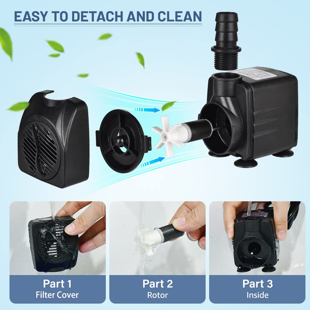 550GPH Submersible Water Pump(2000L/H),Ultra Quiet Water Pump with 6.6ft High Lift,Fountain Pump with 6.6ft Power Cord,3 Nozzles for Fish Tank or Pond/Rockery/Fountain/Hydroponic/Bird Bath