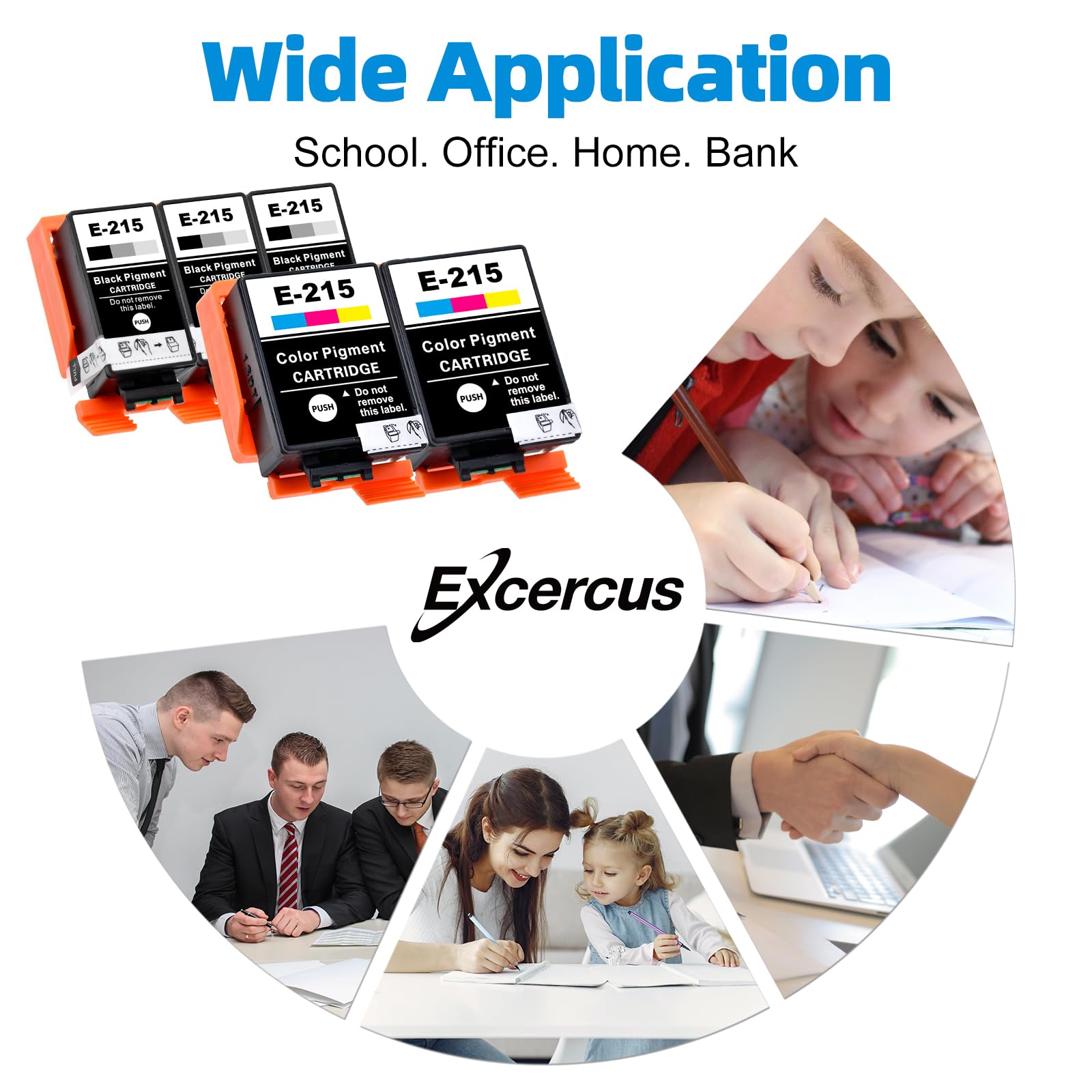 EXCERCUS Remanufactured T215 Ink Cartridges 215 T-215 Black & Tri-Color Cartridge Combo Pack for Epson Workforce WF-100 WF-110 EC-C110 Printers Pigment (3 Black, 2 Color, 5 Pack)