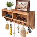 Key Holder Wall Mount - Mail Organizer Wall Mount with 6 Key Hooks and Storage Box for Sunglasses Storage and Dog Leash Holder Home Decor Rack Apartment Essentials Farmhouse Shelf Entryway Organizer