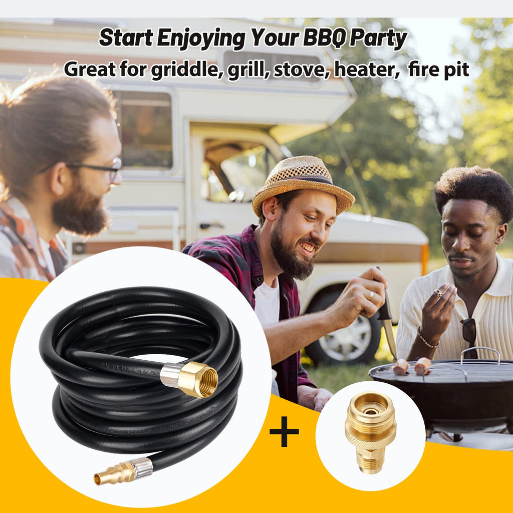 Bbcuepro 12FT Quick Connect Propane Hose for RV to Grill - 1/4" to 3/8" Female Flare - Connects 1 LB Portable Appliance to RV 1/4" Female Connect
