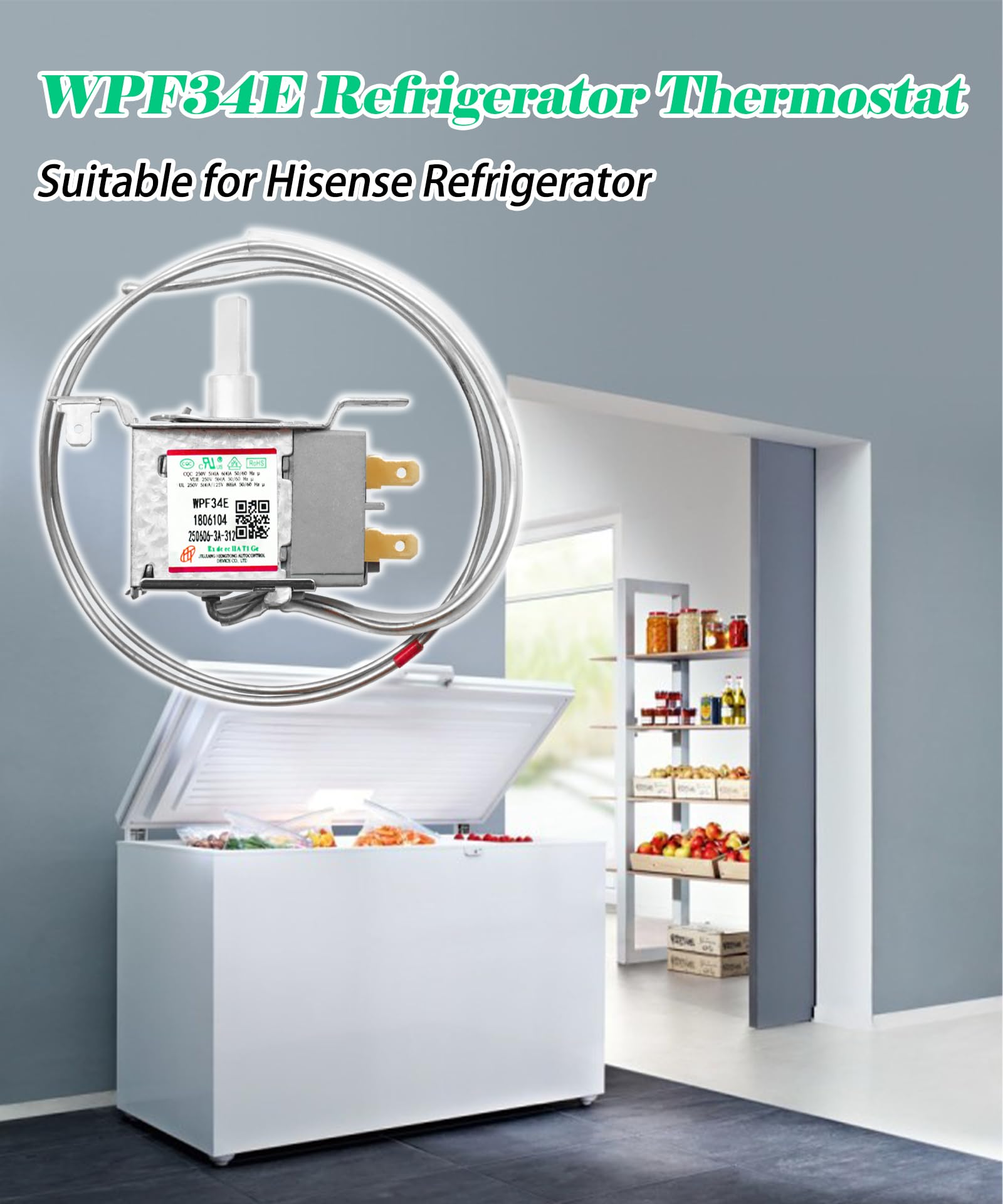 WPF34E Mini Fridge Thermostat Fits for Hisense Refrigerator,2Pin 1806104 Universal Freezer&Refrigerator Thermostat Controller
