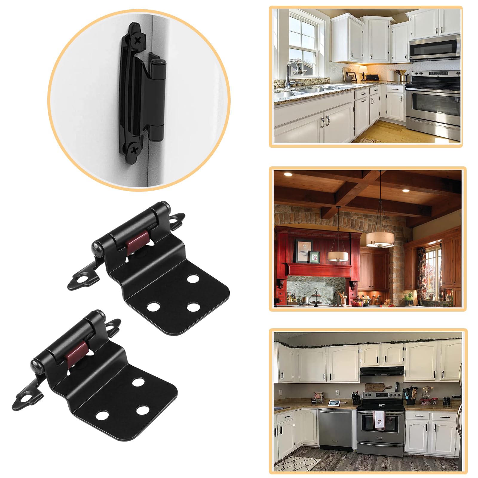 16 Pack Cabinet Hinges for Kitchen Cabinets,3/8" Inset Cabinet Hinge Self Closing Kitchen Cabinet Door Hinges Black Kitchen Cabinet Door Hinges with Screws(8 Pairs)
