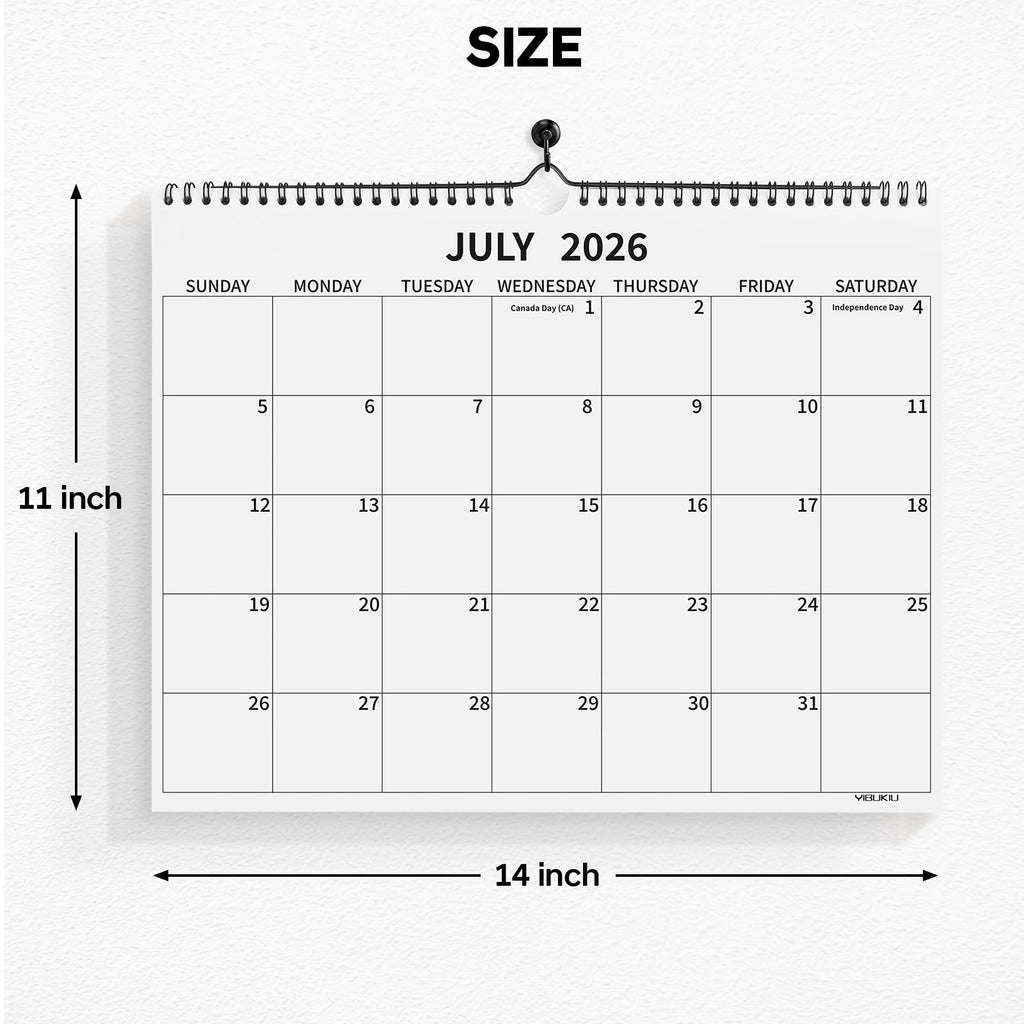 Yibukiu Wall Calendar 2026-2027, 18 Months Calendar July 2026 to December 2027, 14"×11" Hanging Calendar for Home Office School Planning (Simple, Horizontal)