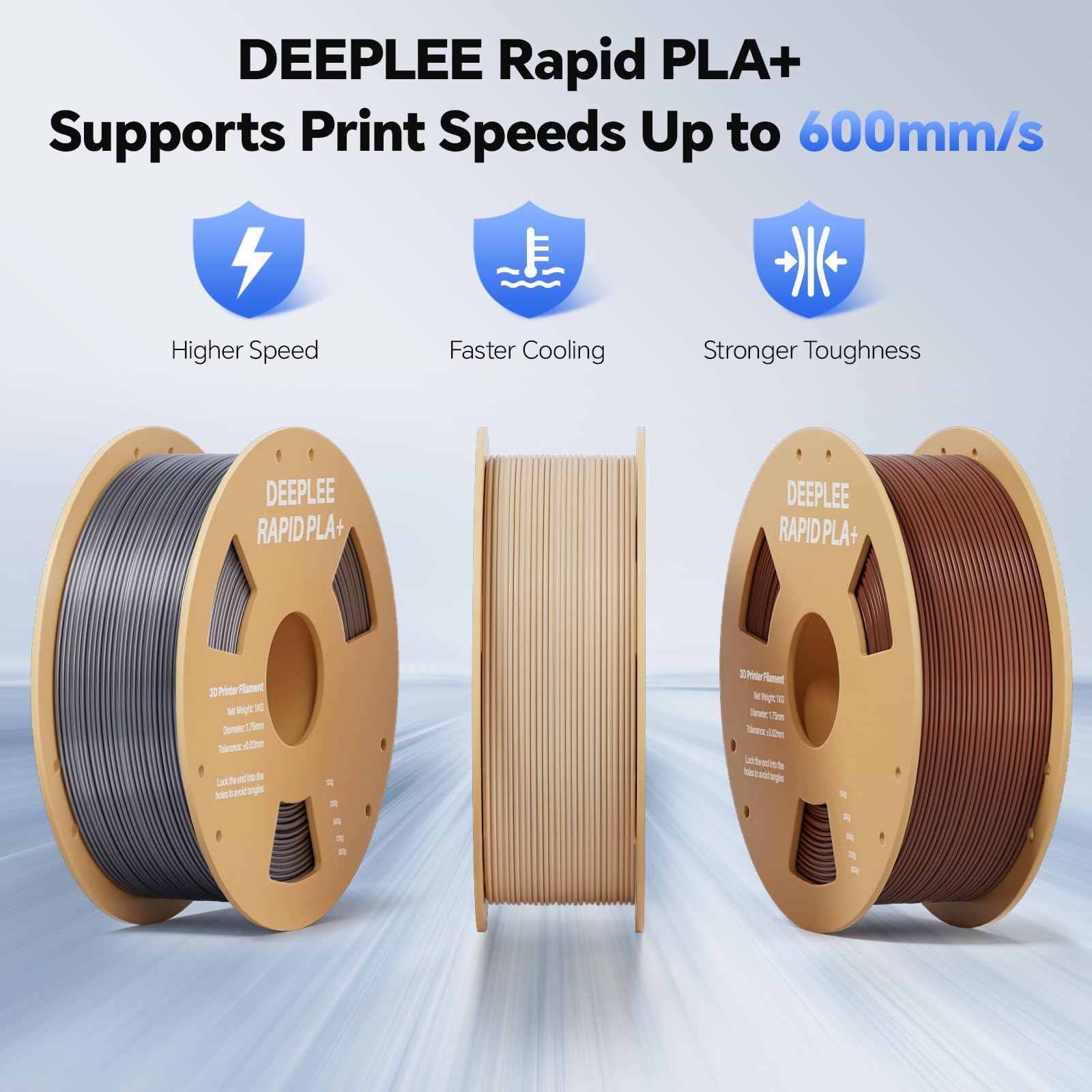 DEEPLEE Rapid PLA Plus Filament 1.75mm, High Speed 3D Printer Filament Up to 600mm/s, PLA+ Filament Dimensional Accuracy +/- 0.02 mm Fits Most FDM 3D Printer, Cardboard Spool Black 1kg