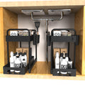 2 Pack Under Sink Organizer for Efficiently Utilizing Space, 2 Tier Bathroom Cabinet Organizers and Storage, Multi-purpose Kitchen Organizer and Storage with Hooks and Cups(Black)
