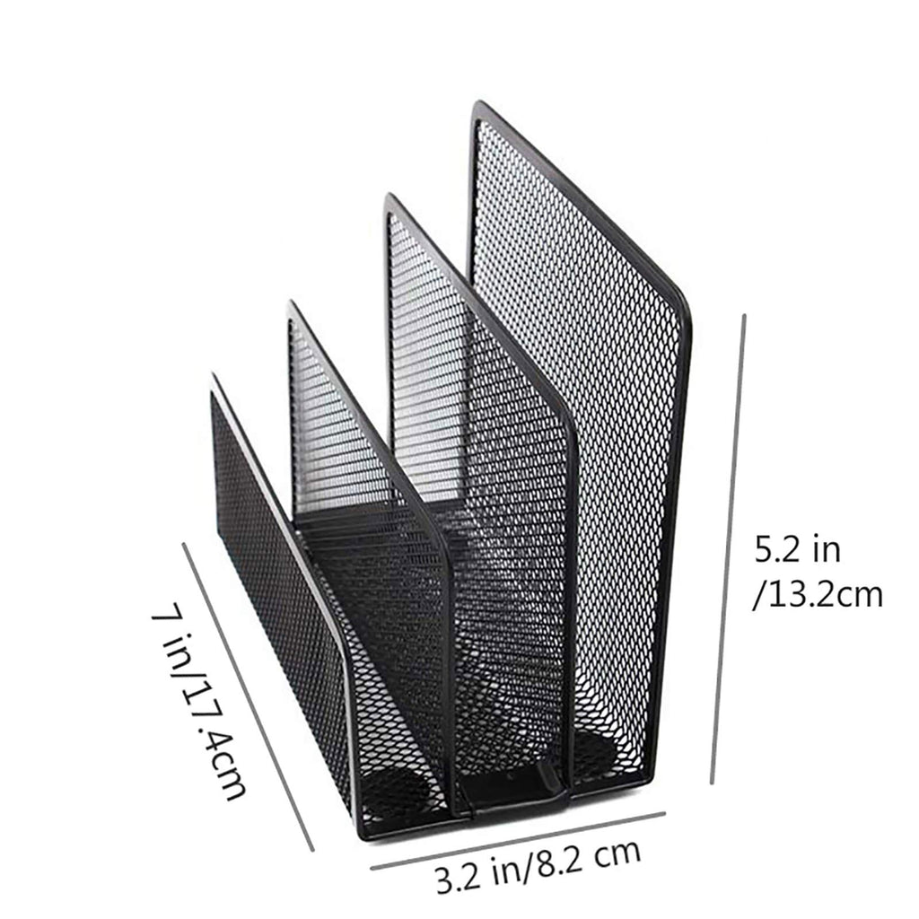 VANRA Small Letter Sorter Desktop File Holder Organizer Metal Mesh with 3 Vertical Upright Compartments (Black)