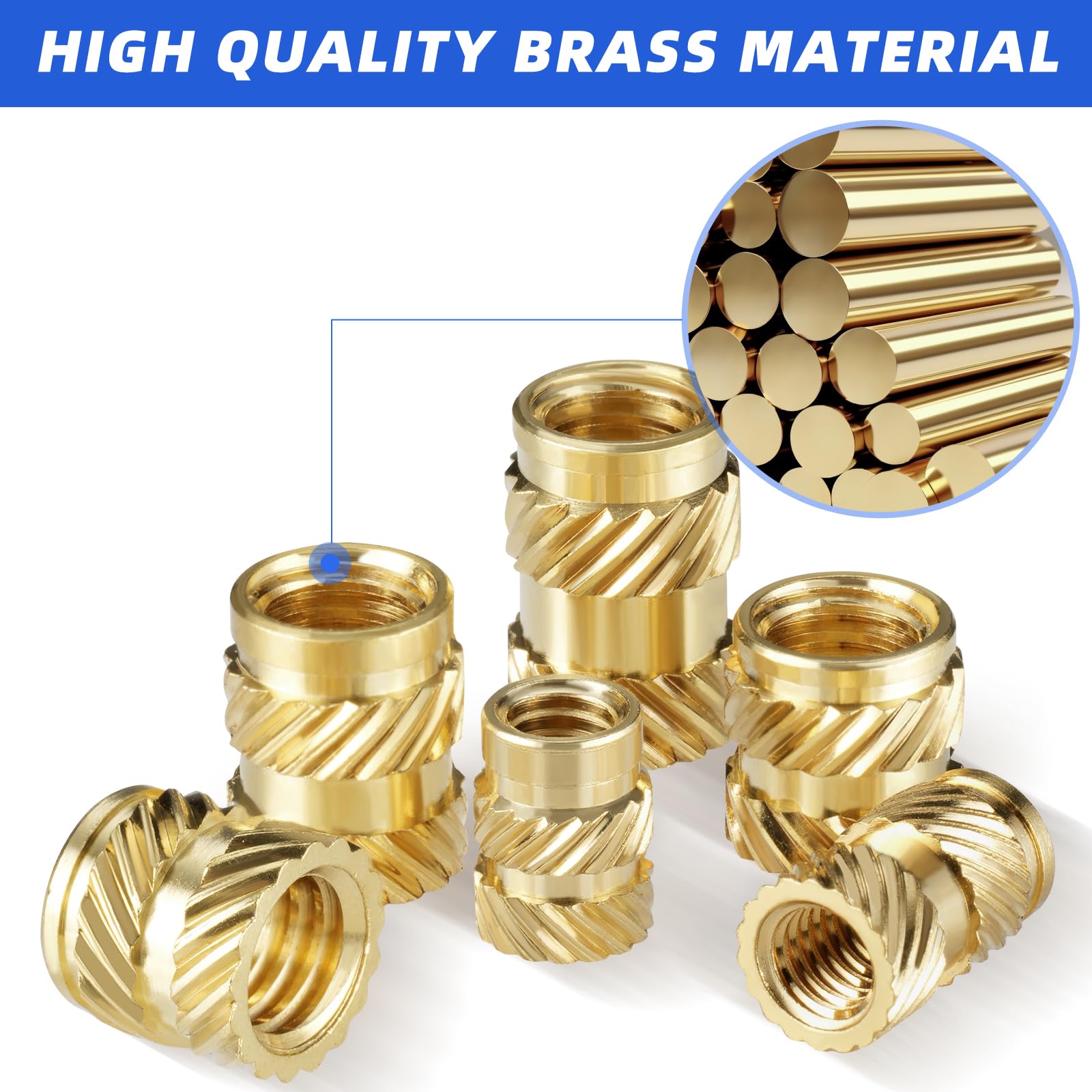 Besitu 360Pcs Threaded Inserts M2 M2.5 M3 M4 M5 M6 Brass Heat Set Insert for Plastic Metric Knurled Nut Inserts Kit for 3D Printing Components Injection Molding