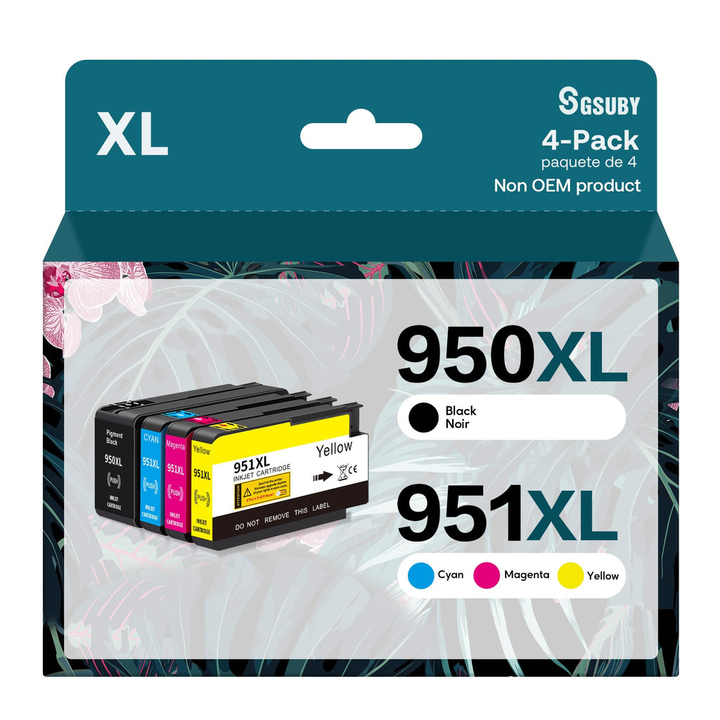 950XL 951XL Combo Pack Compatible for HP 950 XL 951 XL Ink Cartridge Replacement for HP OfficeJet Pro 8600 8610 8620 8100 8630 8660 8640 8615 276DW 251DW (1 Black, 1 Cyan, 1 Magenta, 1 Yellow)