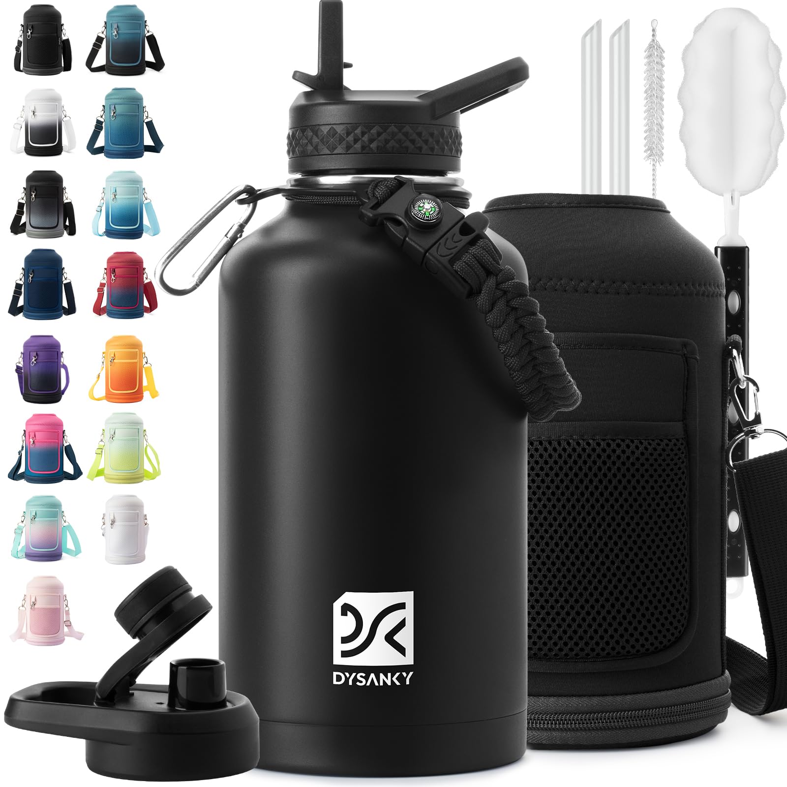 DYSANKY 2L Insulated Water Bottle 64 oz - Multiple Insulation Vacuum Sealed - Portable Sports Half Gallon Metal Water Jug for Outdoor Adventure, Gym, and Daily Use - Leak Proof & Non-BPA 2 Liter