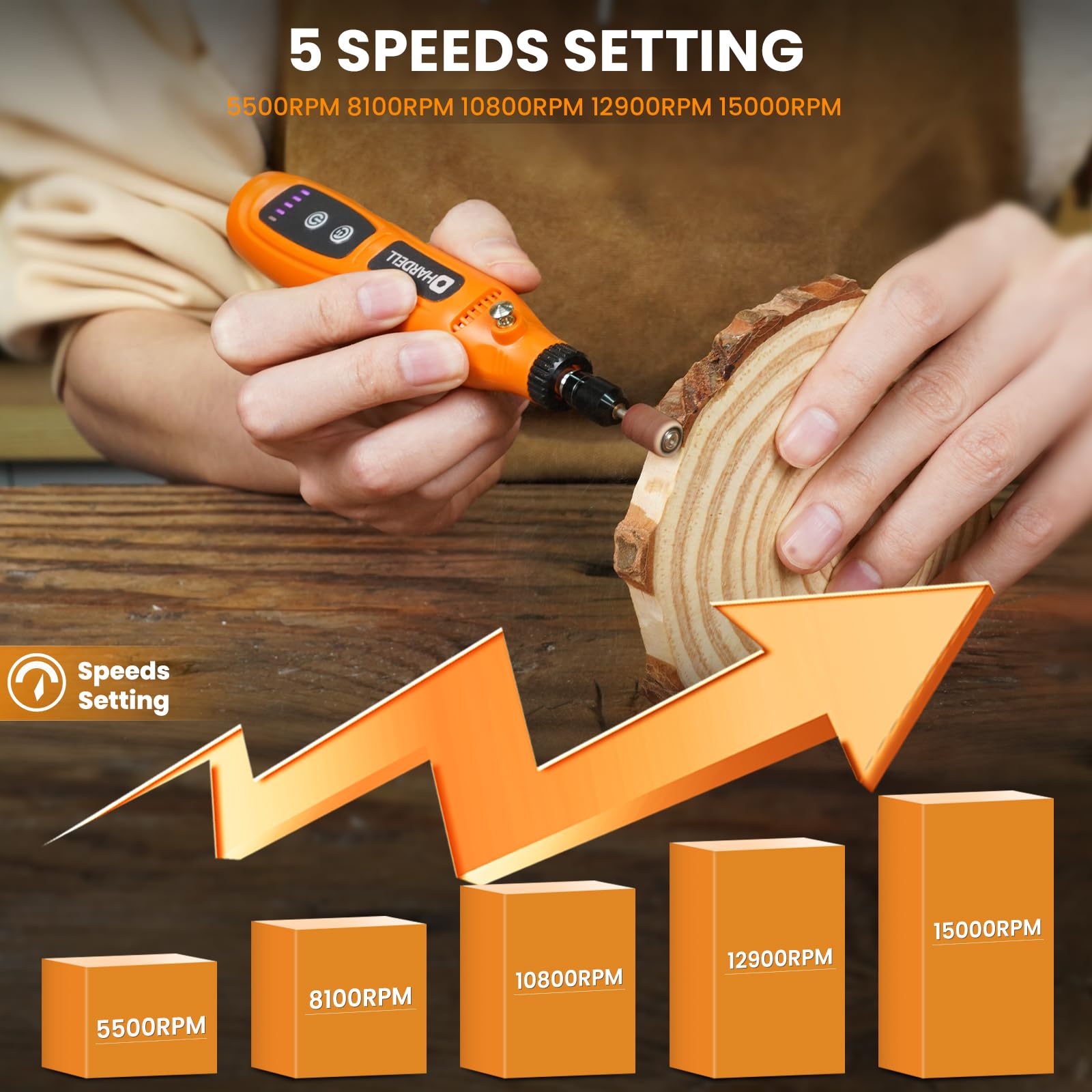 HARDELL Mini Cordless Rotary Tool 3.7V, 5-Speed Rotary Tool Kit with 43 Accessories,Type-C Charging Power Rotary Tool for Engraving, Sanding, Polishing, Drilling, Grinding, Small DIY Crafts