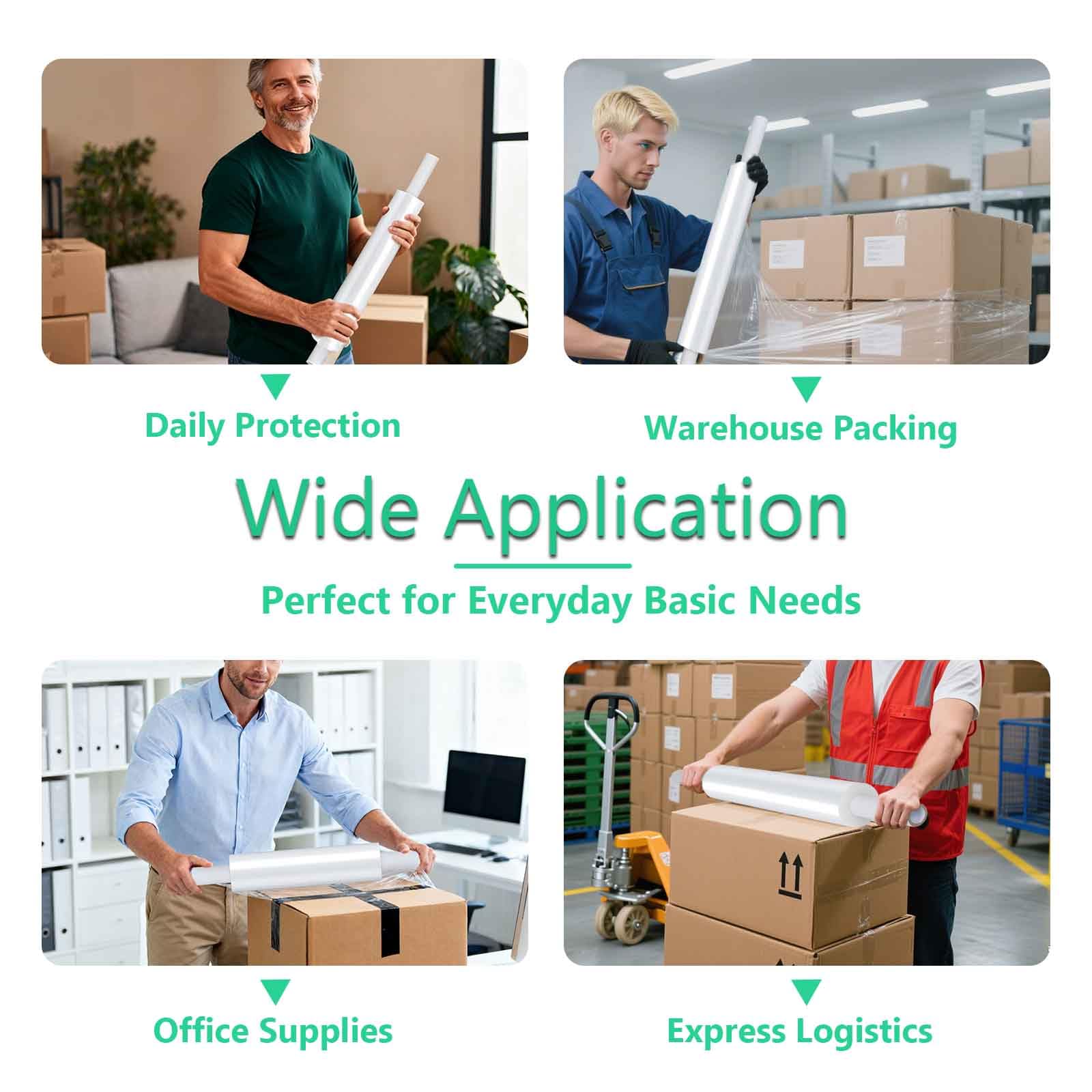 Stretch wrap roll with Handles 15" X 1200 Feet, Stretch Wrap Industrial Strength, Shrink Wrap Packing Moving Suppliers 60 Gauge Plastic Wrap for Pallet Wrapping Shipping and Surface Protection