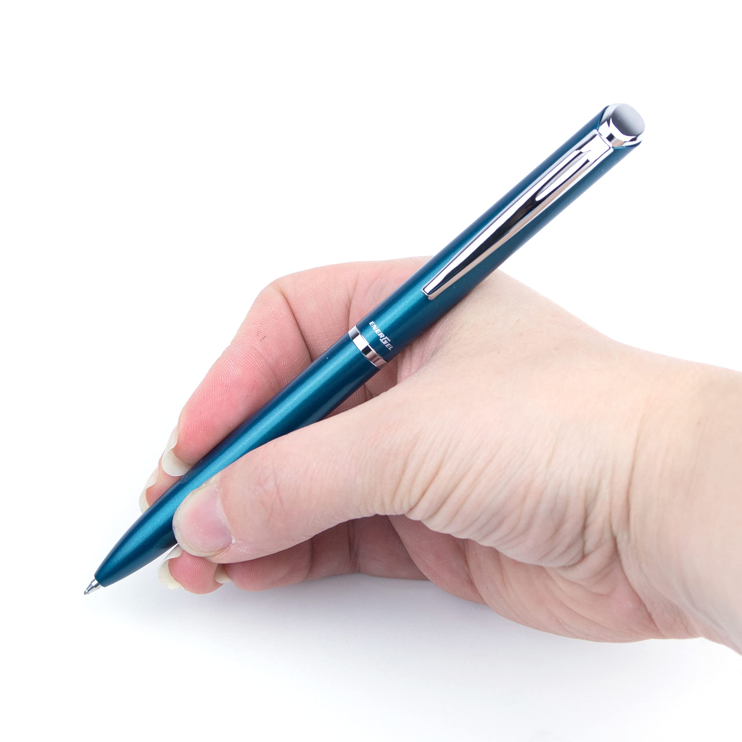 Pentel EnerGel Liquid Gel Retractable Rollerball Pen, Sky Blue Metal Barrel, Gift, Everyday Writing, Office Supplies, Black Ink, 0.7mm Medium Point, BL2007S-AE1, 1 Each Includes Gift Box