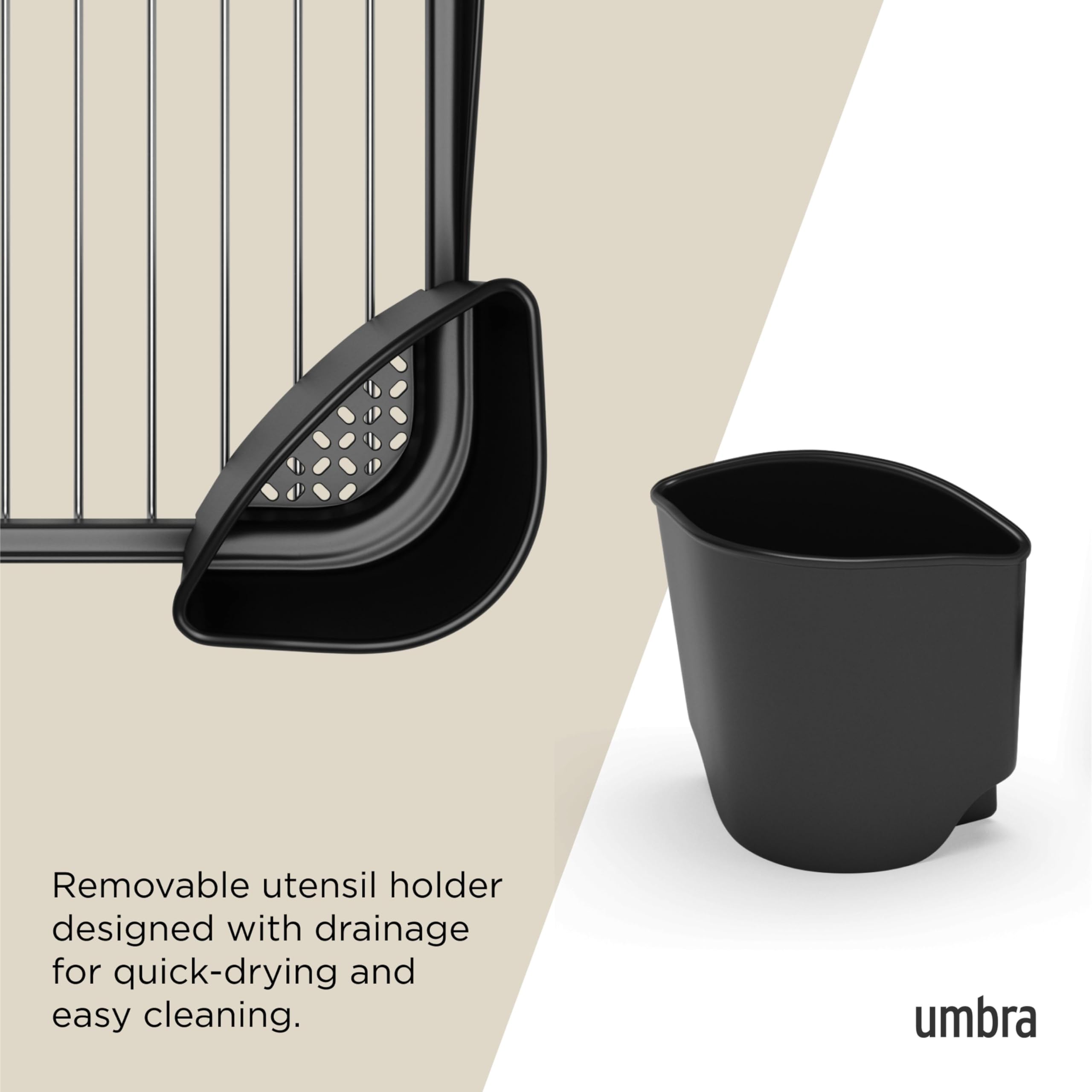 Umbra Sinkin Dish Drying Rack – Drainer Caddy with Removable Cutlery Holder – Use in Sink or On Counter, Standard, Black/Nickel