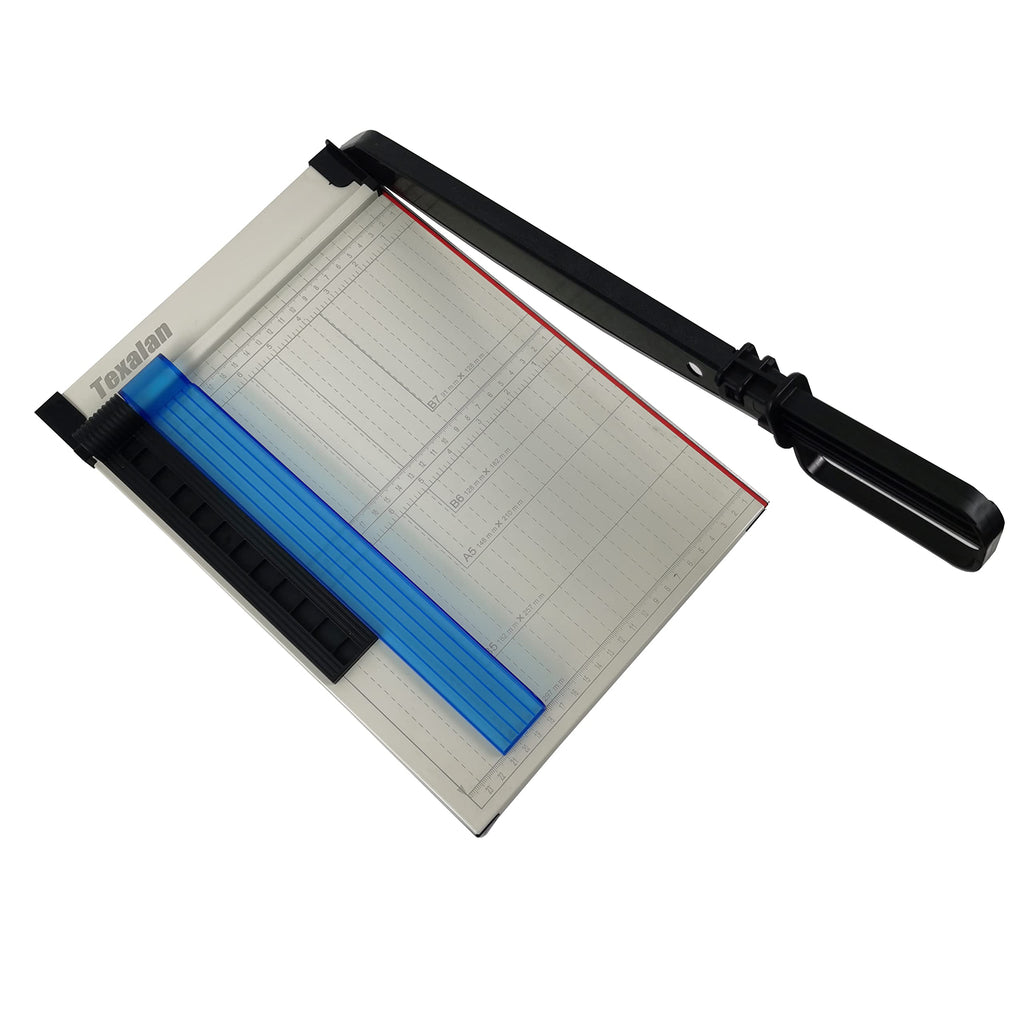 TEXALAN(R) Paper Cutter Letter Size Paper Trimmer 12” Cut Length 12 Sheet Capacity Guillotine Paper Photo Cutter with Magnet Clamp, Paper Guide, Size Guideline