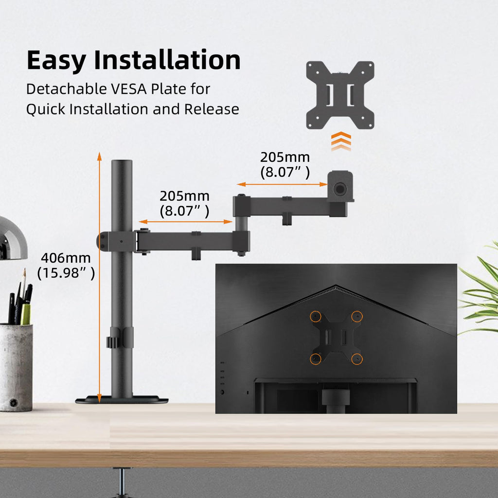 Bracwiser Single Fully Adjustable Monitor Arm Stand Mount Fits One Screen 13-32 inch 22lbs for Monitor Computer Screen 13 15 17 19 20 22 23 24 26 27 30 32 inch VESA 75 100 (MD7421)…