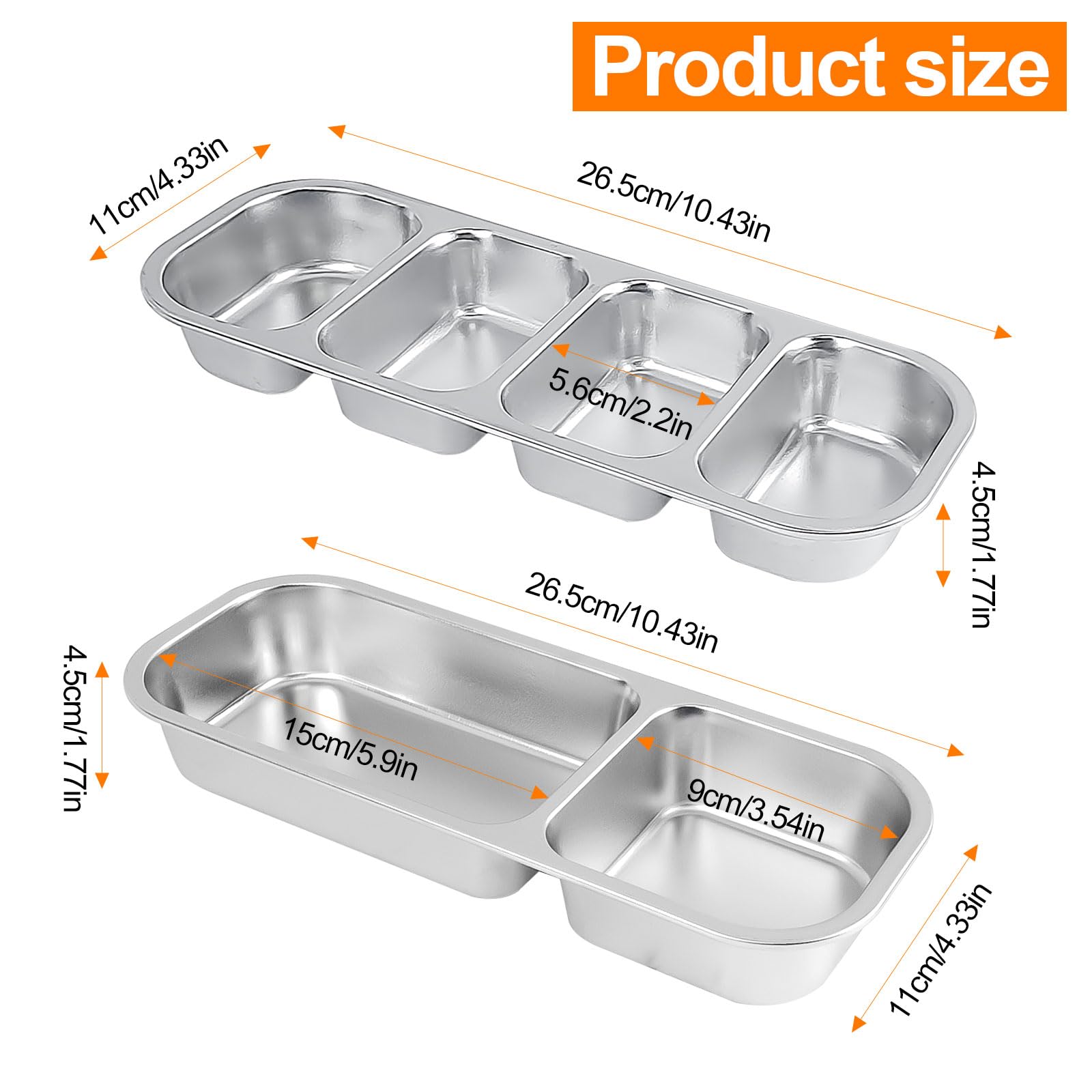 304 Stainless Steel Snack Box Snackle Box 4+2 Compartments with Lids Portable Food Container for School, Office & Picnic. (2 Pcs)