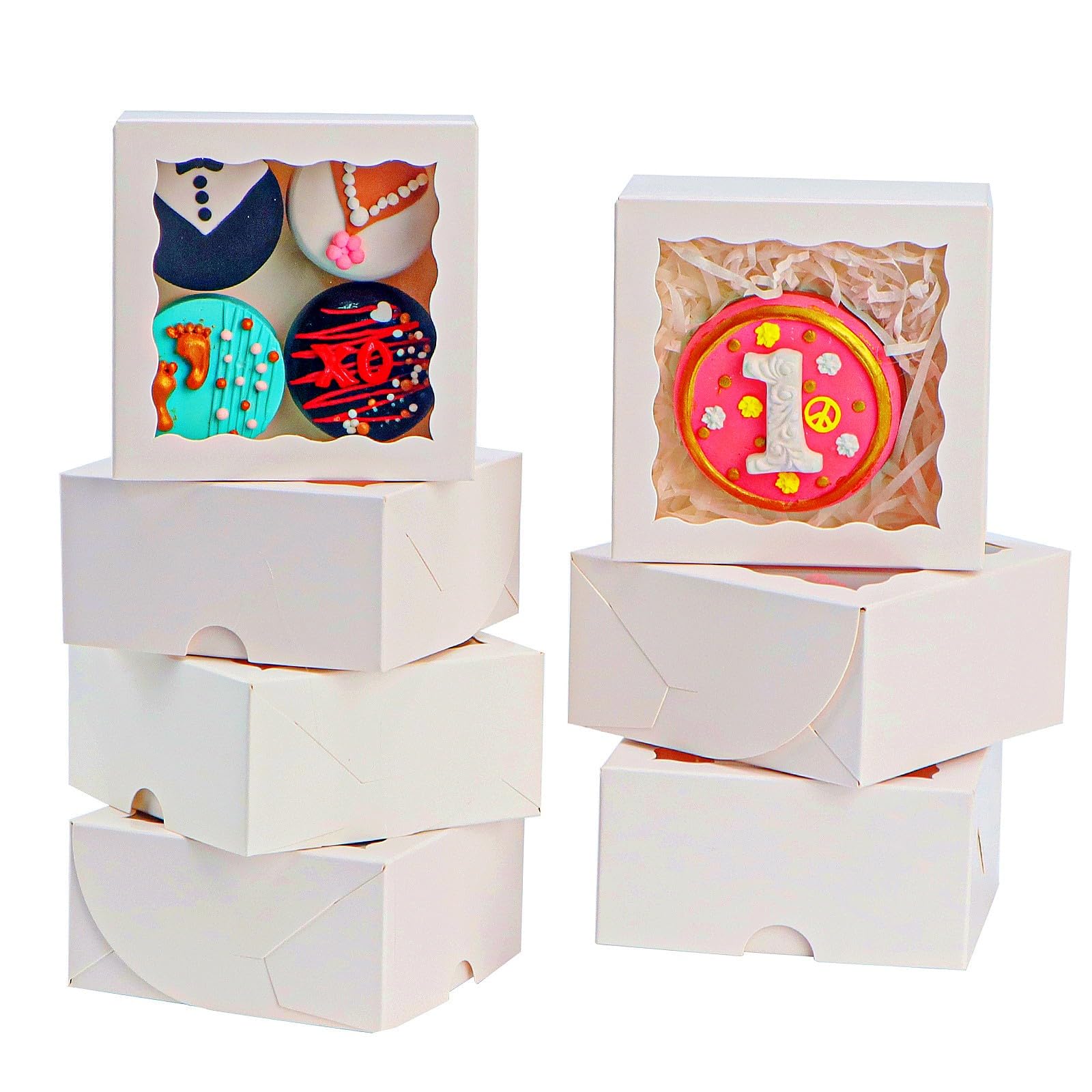 JCXGRVC 100Pack 4x4x2 Inch Cookies Boxes with Window Bakery Boxes for Chocolates, Strawberries, Cupcakes & Mini Cakes - Kraft Paper