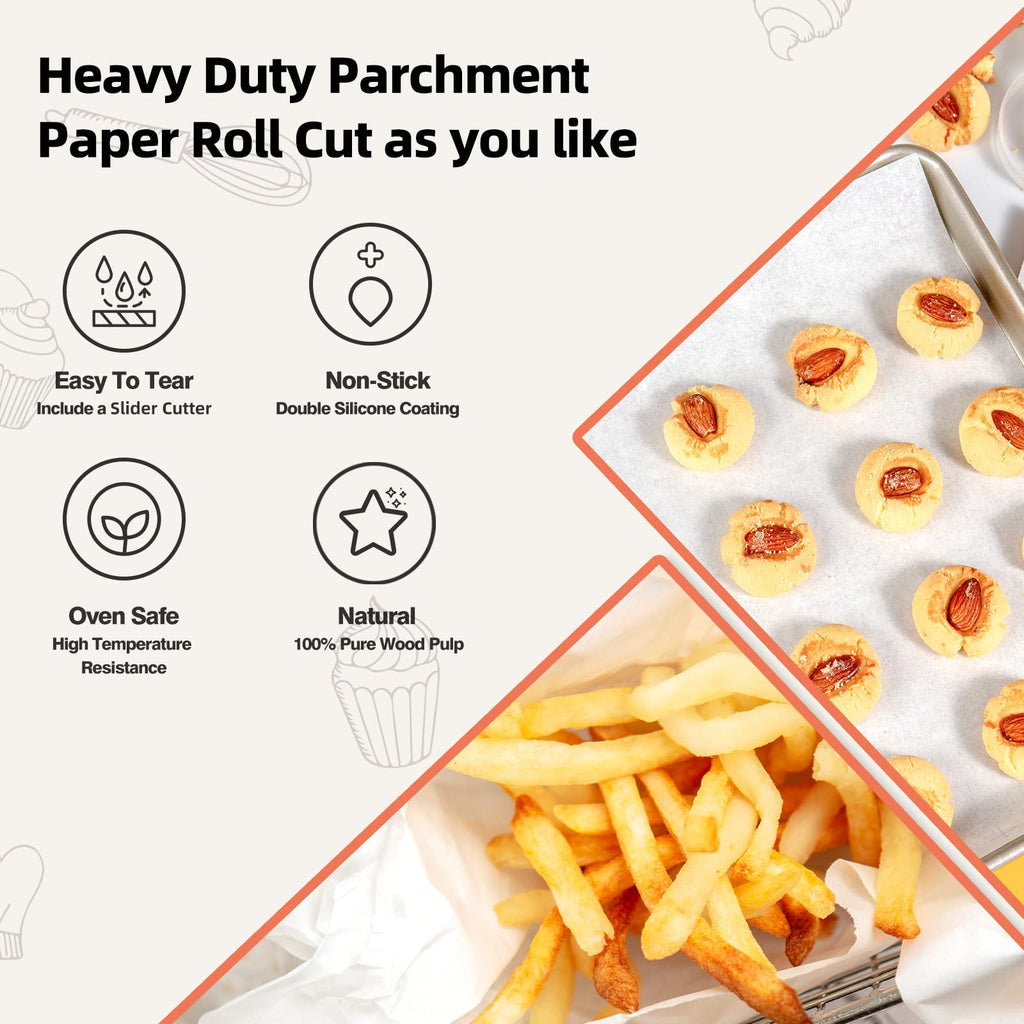 Katbite Parchment Paper Roll for Baking, 2 Pack of 15 in x 210 ft, Heavy Duty Cooking Paper for Baking Bread, Cookies, Non-Stick for Oven, Air Fryer, Steamer, Heat Press with 2Pcs of Slide Cutter