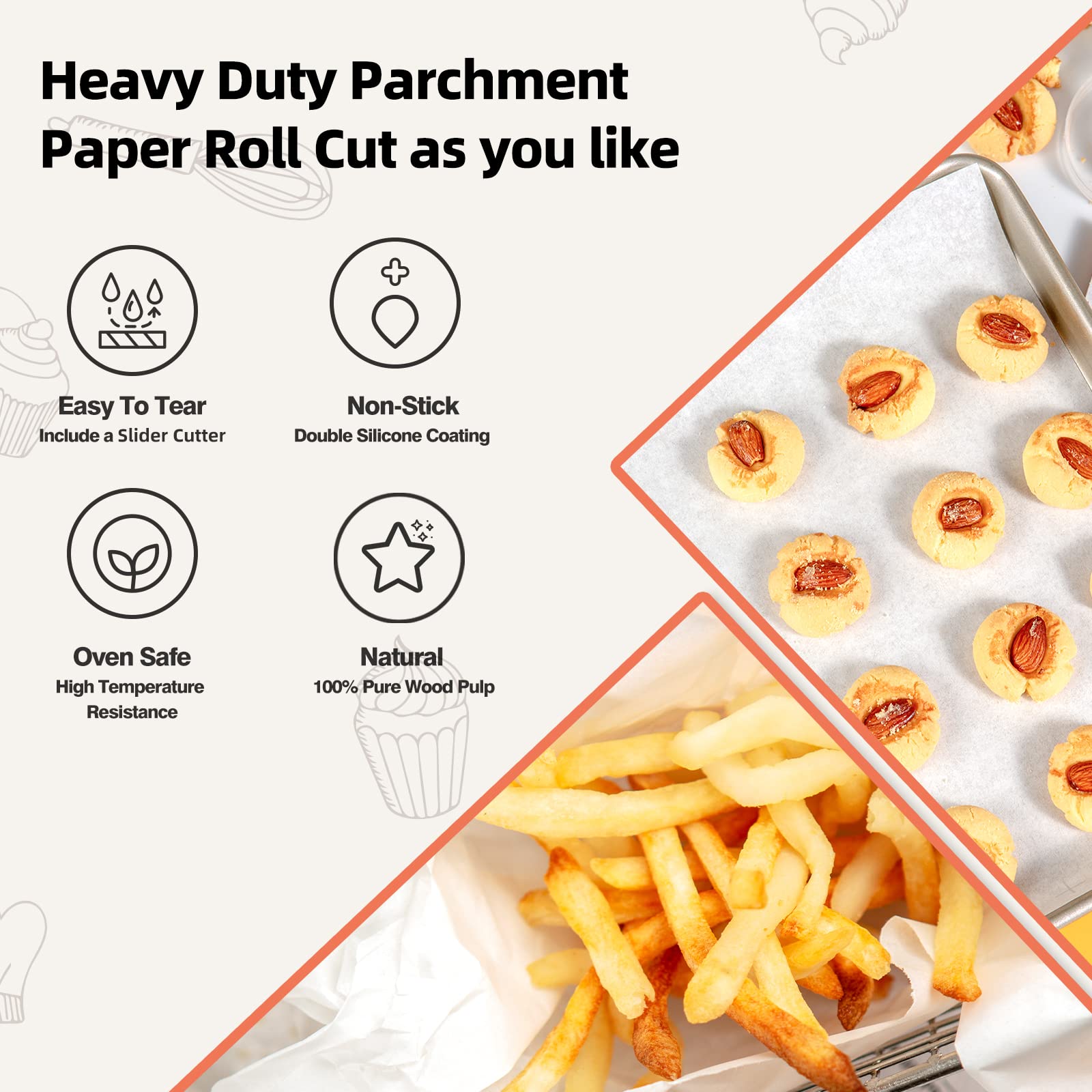 Katbite Parchment Paper Roll for Baking, 2 Pack of 15 in x 210 ft, Heavy Duty Cooking Paper for Baking Bread, Cookies, Non-Stick for Oven, Air Fryer, Steamer, Heat Press with 2Pcs of Slide Cutter