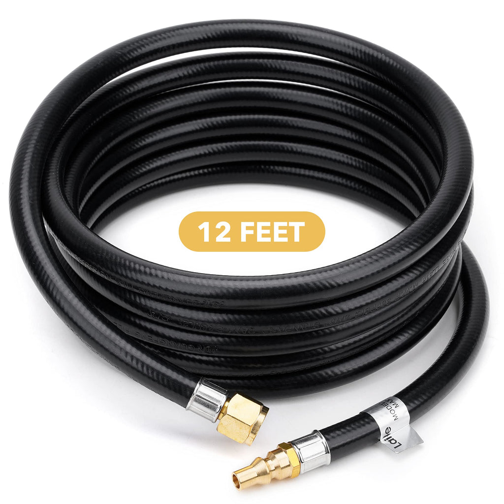Stanbroil 12 Feet RV Propane Quick-Connect Hose for RV to Grill - Easy Release RV Connection Hose for Fire Pit, Camp Chef Stove, Pit Boss Burner Grill - 3/8 Female Flare x 1/4 Full Flow Male Plug